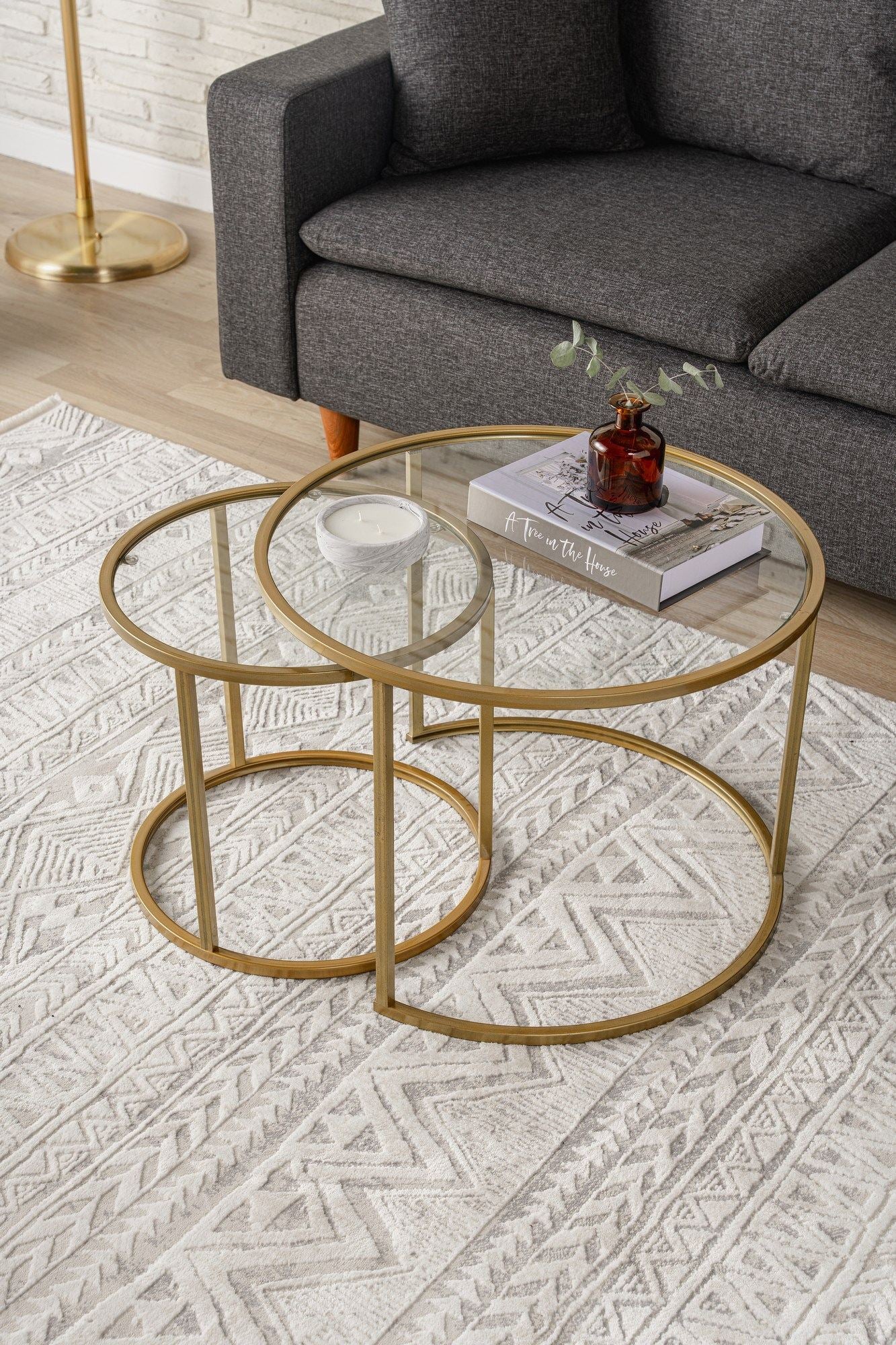 Mesa de Centro – 60 cm – Dourado – Metal e Vidro