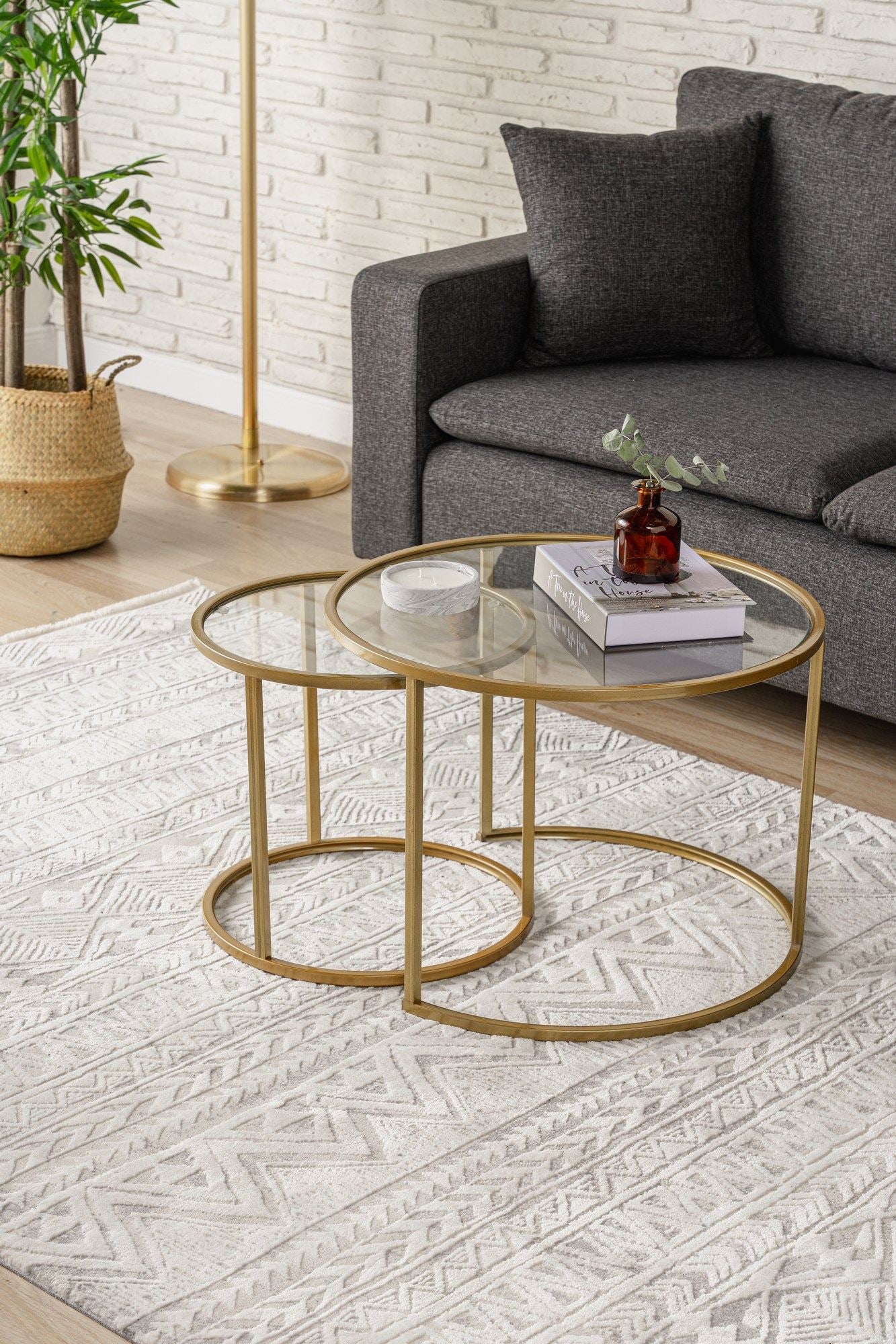 Mesa de Centro – 60 cm – Dourado – Metal e Vidro
