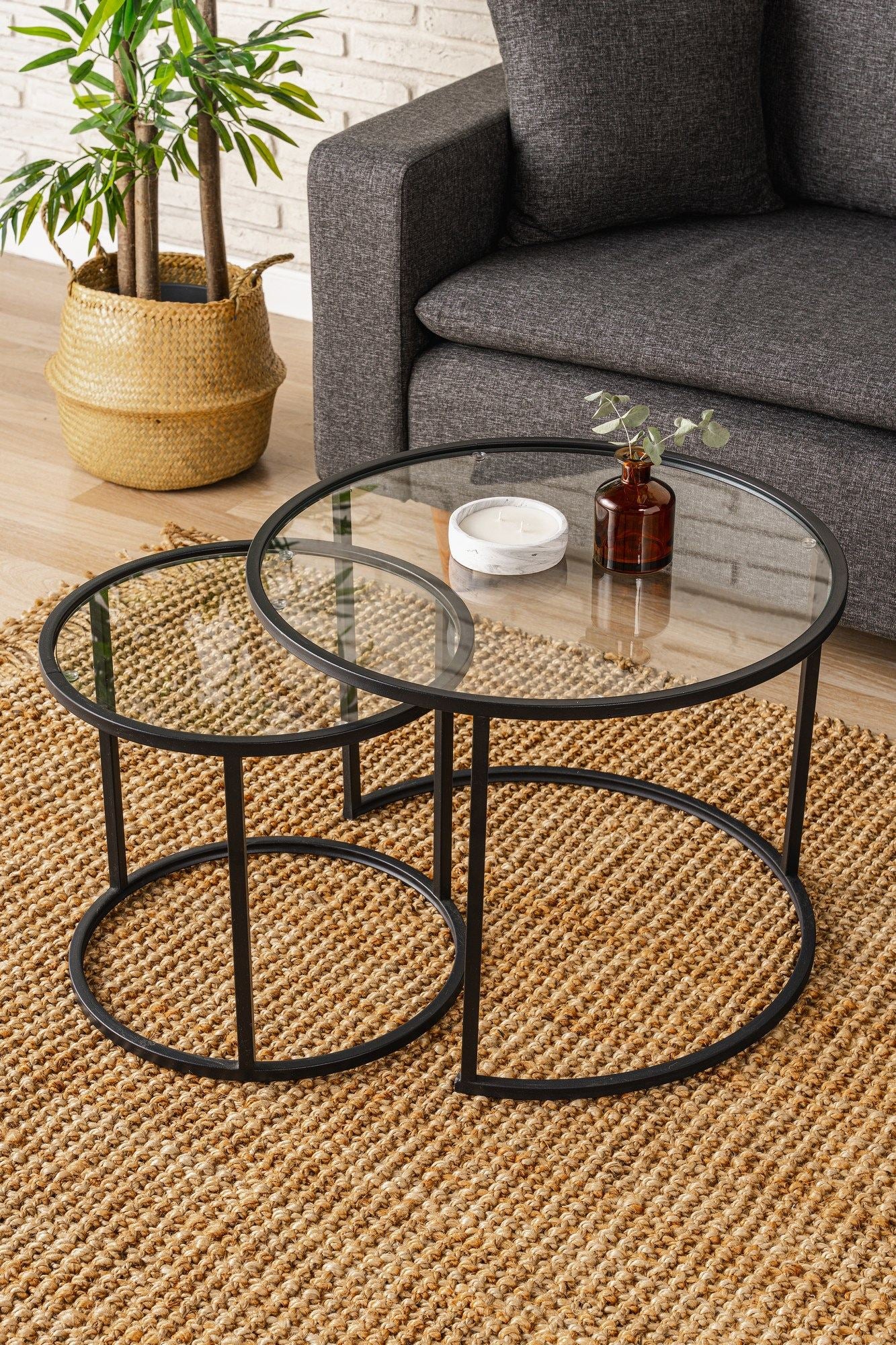 Mesa de Centro – 60 cm – Preto e Transparente – Vidro Temperado e Metal
