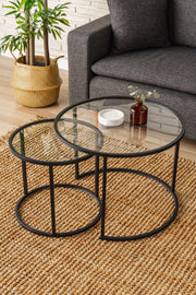 Mesa de Centro – 60 cm – Preto e Transparente – Vidro Temperado e Metal