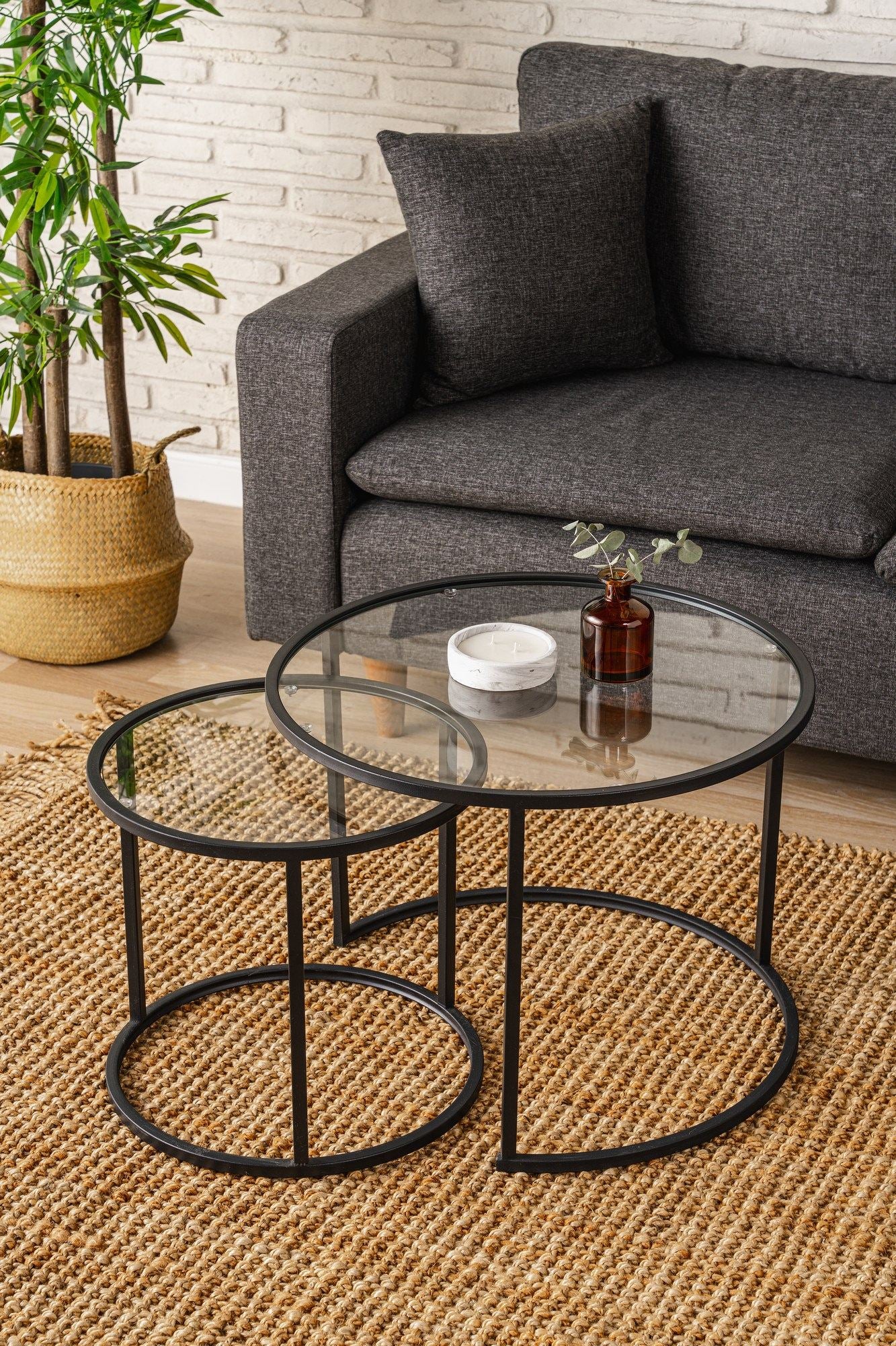 Mesa de Centro – 60 cm – Preto e Transparente – Vidro Temperado e Metal