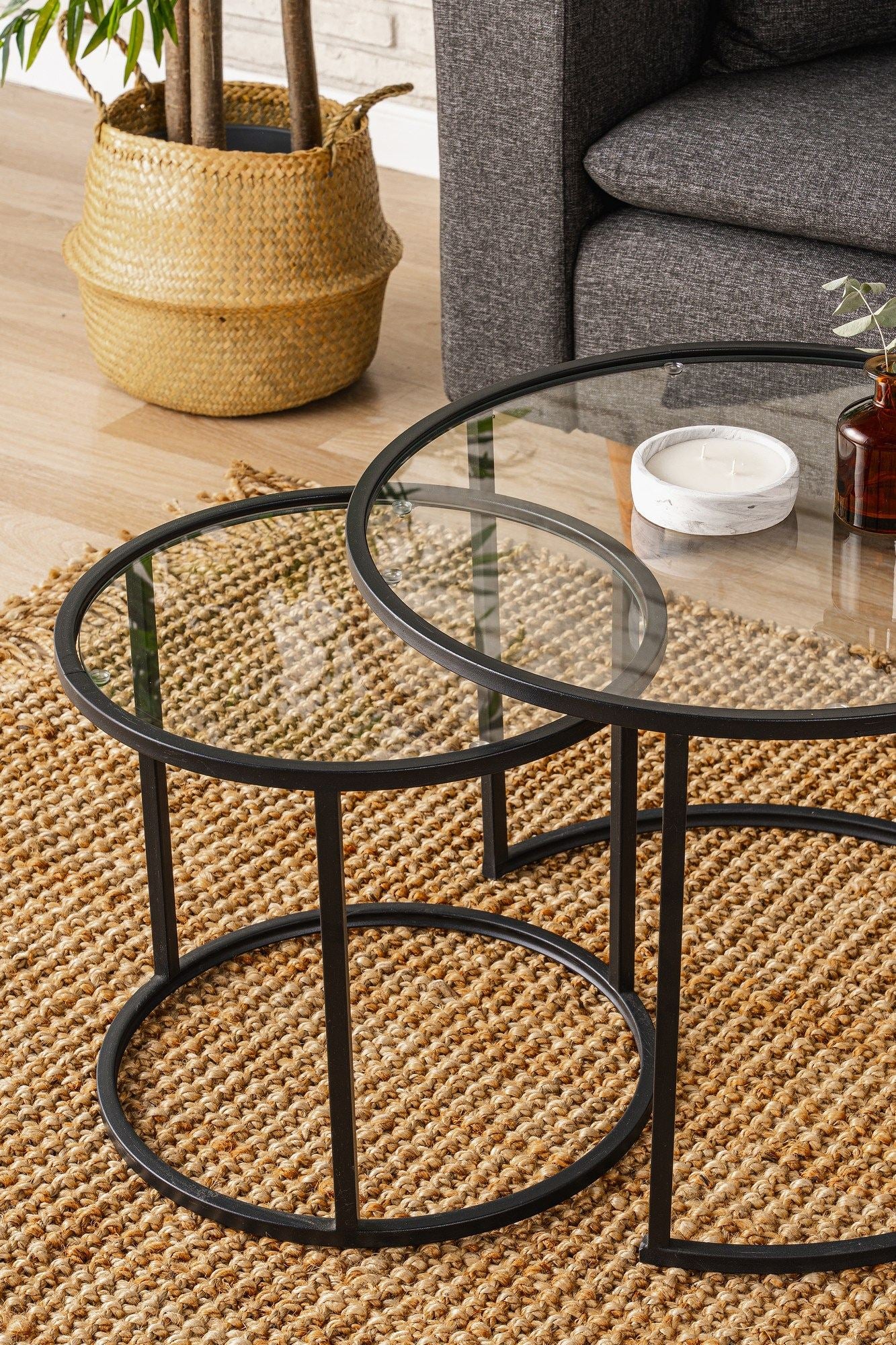 Mesa de Centro – 60 cm – Preto e Transparente – Vidro Temperado e Metal