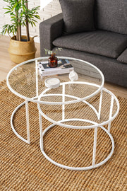Mesa de Centro – 80 cm – Branco e Transparente – Vidro e Metal