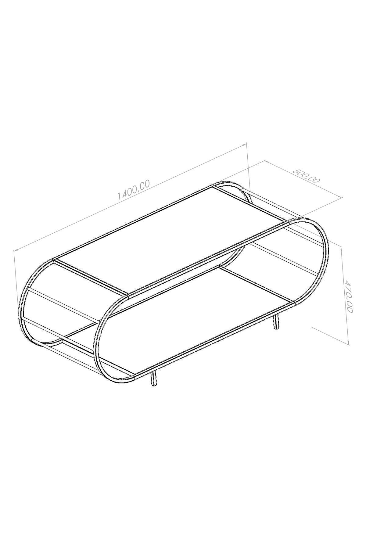 Mesa de Centro – 145cm x 47cm x 50cm – Pinheiro Atlântico e Fumaça – Aglomerado e Vidro
