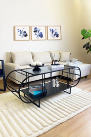 Mesa de Centro – 145cm x 47cm x 50cm – Preto e Fumê – Chipboard e Vidro