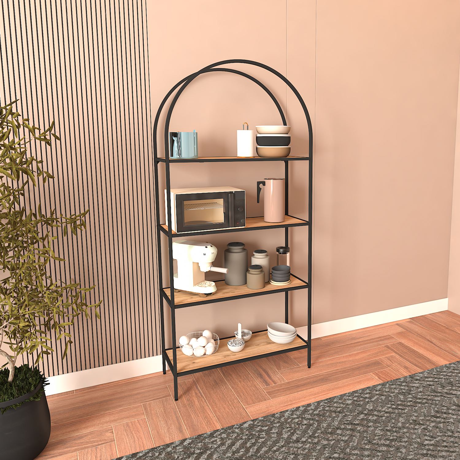 Estante de livros – 80cm x 175cm x 30cm – Preto e Pinheiro Atlântico – Aglomerado e Metal