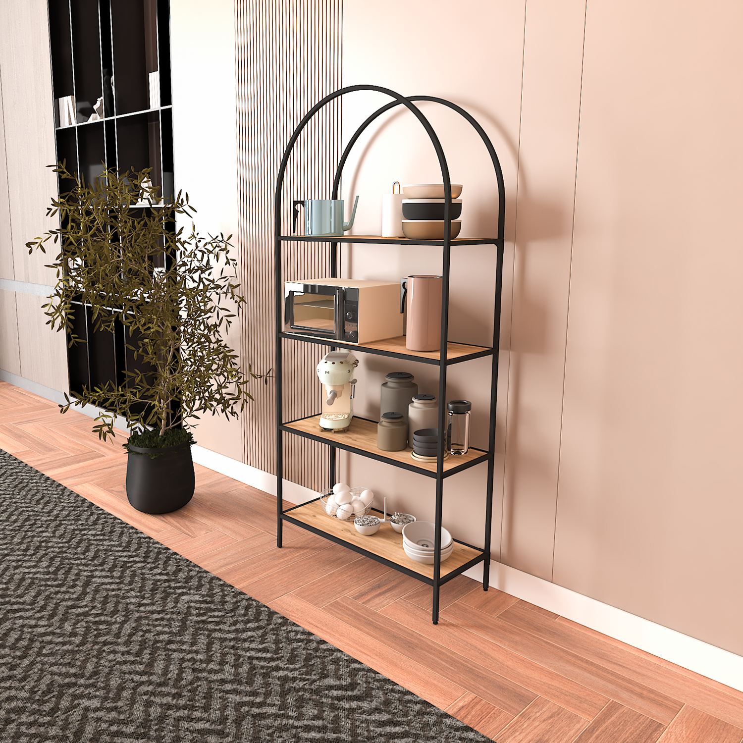 Estante de livros – 80cm x 175cm x 30cm – Preto e Pinheiro Atlântico – Aglomerado e Metal