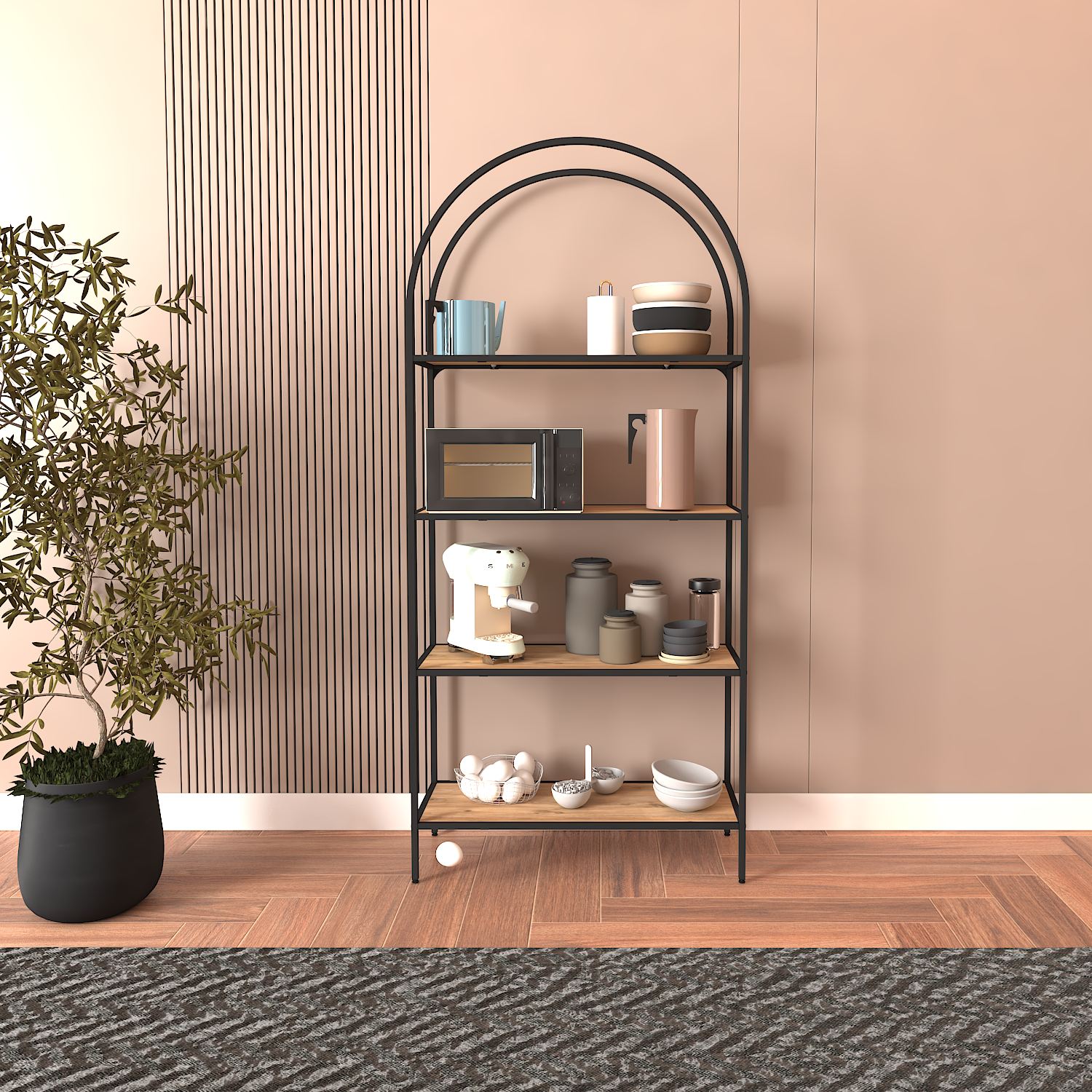 Estante de livros – 80cm x 175cm x 30cm – Preto e Pinheiro Atlântico – Aglomerado e Metal