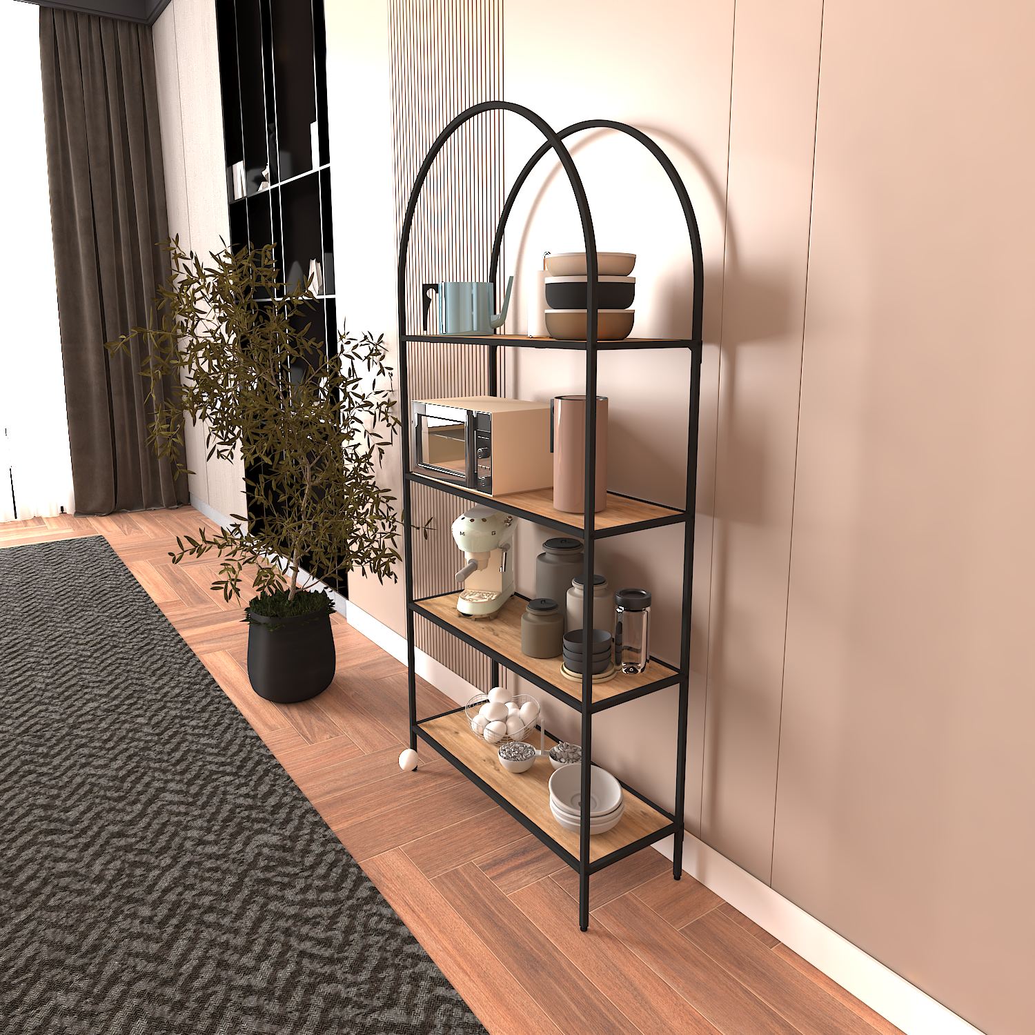 Estante de livros – 80cm x 175cm x 30cm – Preto e Pinheiro Atlântico – Aglomerado e Metal