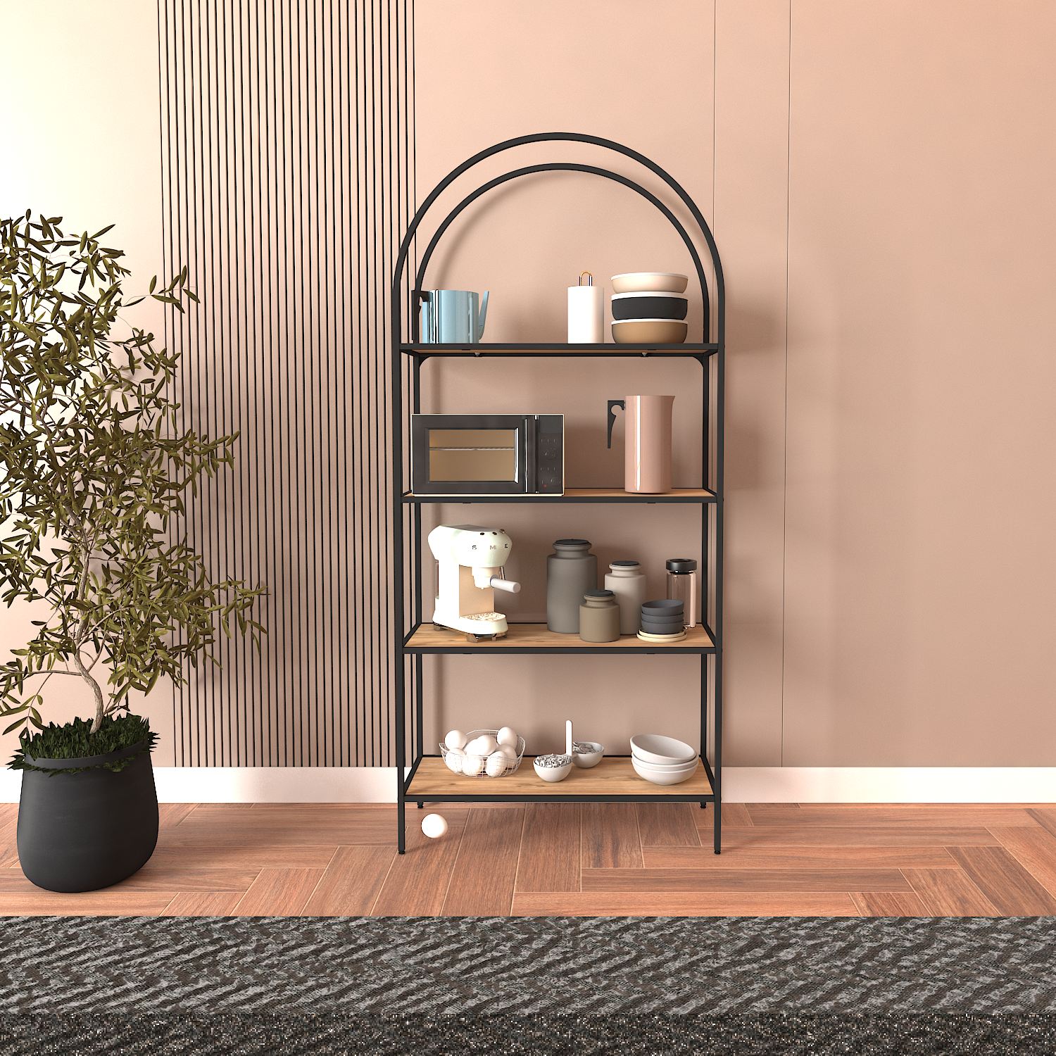 Estante de livros – 80cm x 175cm x 30cm – Preto e Pinheiro Atlântico – Aglomerado e Metal