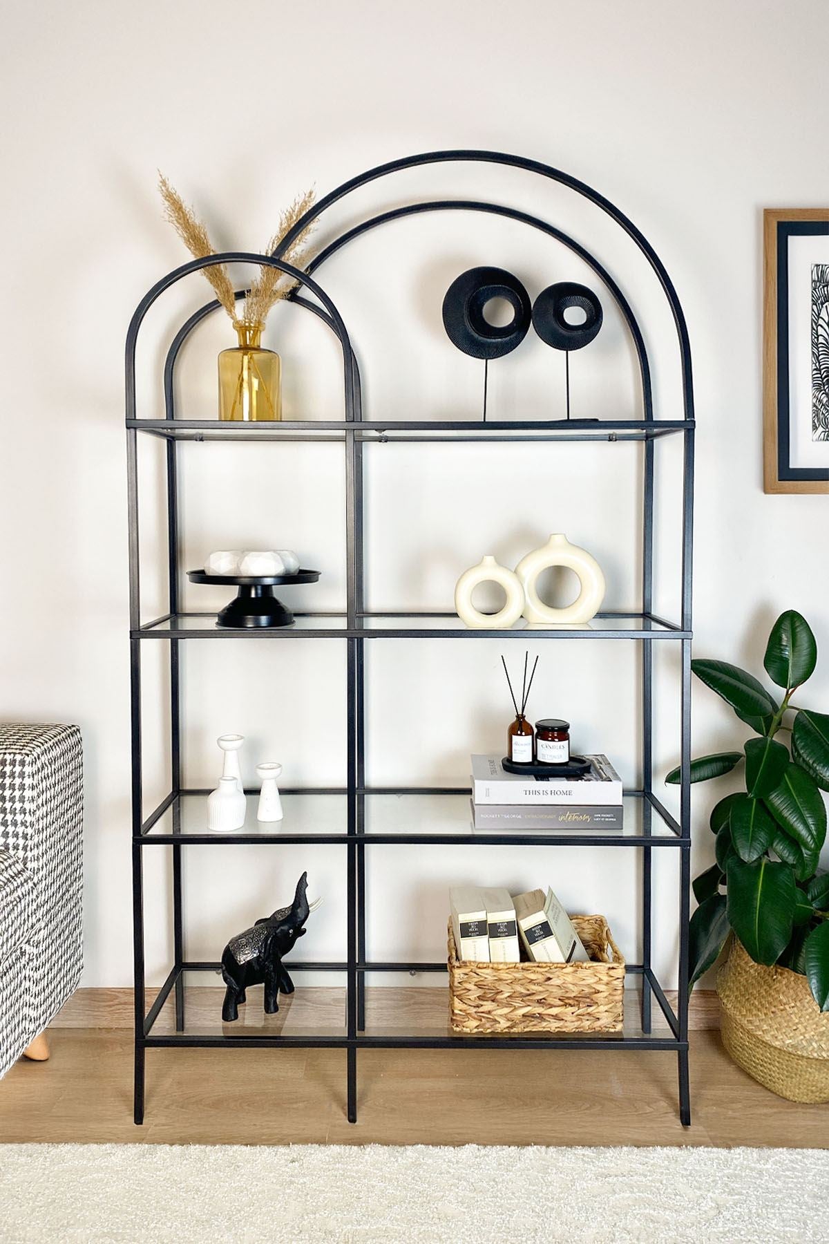 Estante de livros – 100cm x 175cm x 30cm – Preto e Transparente – Metal e Vidro