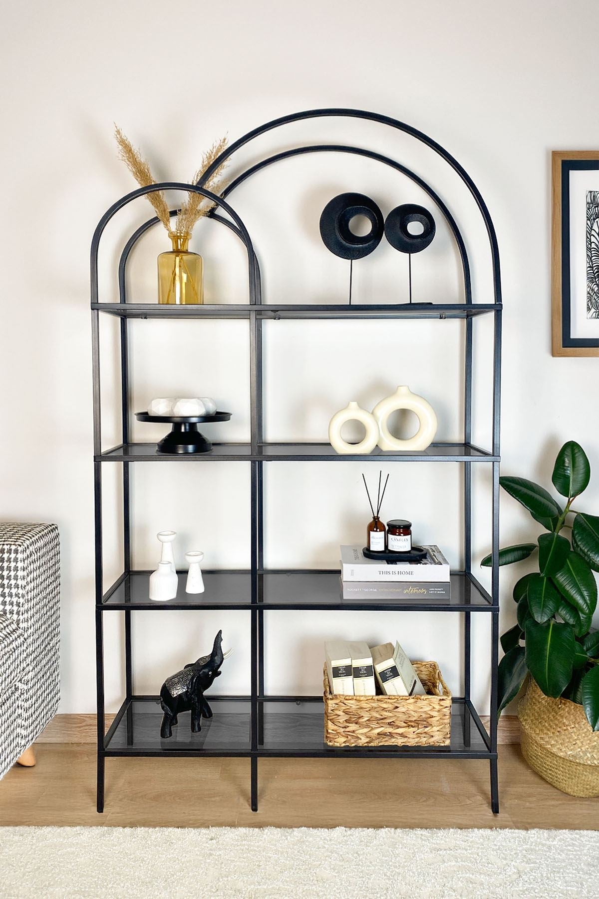 Estante de livros – 100cm x 175cm x 30cm – Fumê e Preta – Vidro e Metal