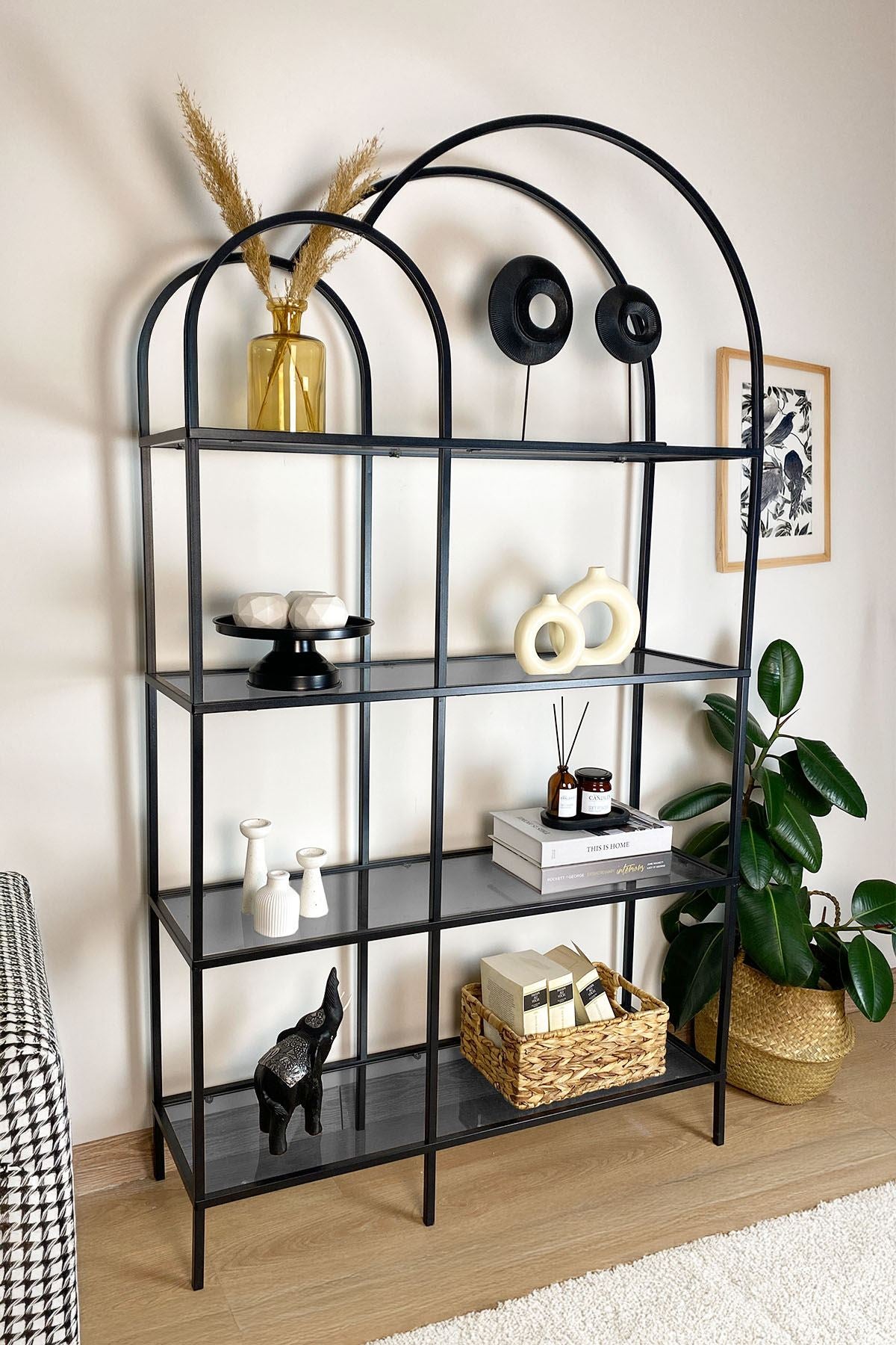 Estante de livros – 100cm x 175cm x 30cm – Fumê e Preta – Vidro e Metal