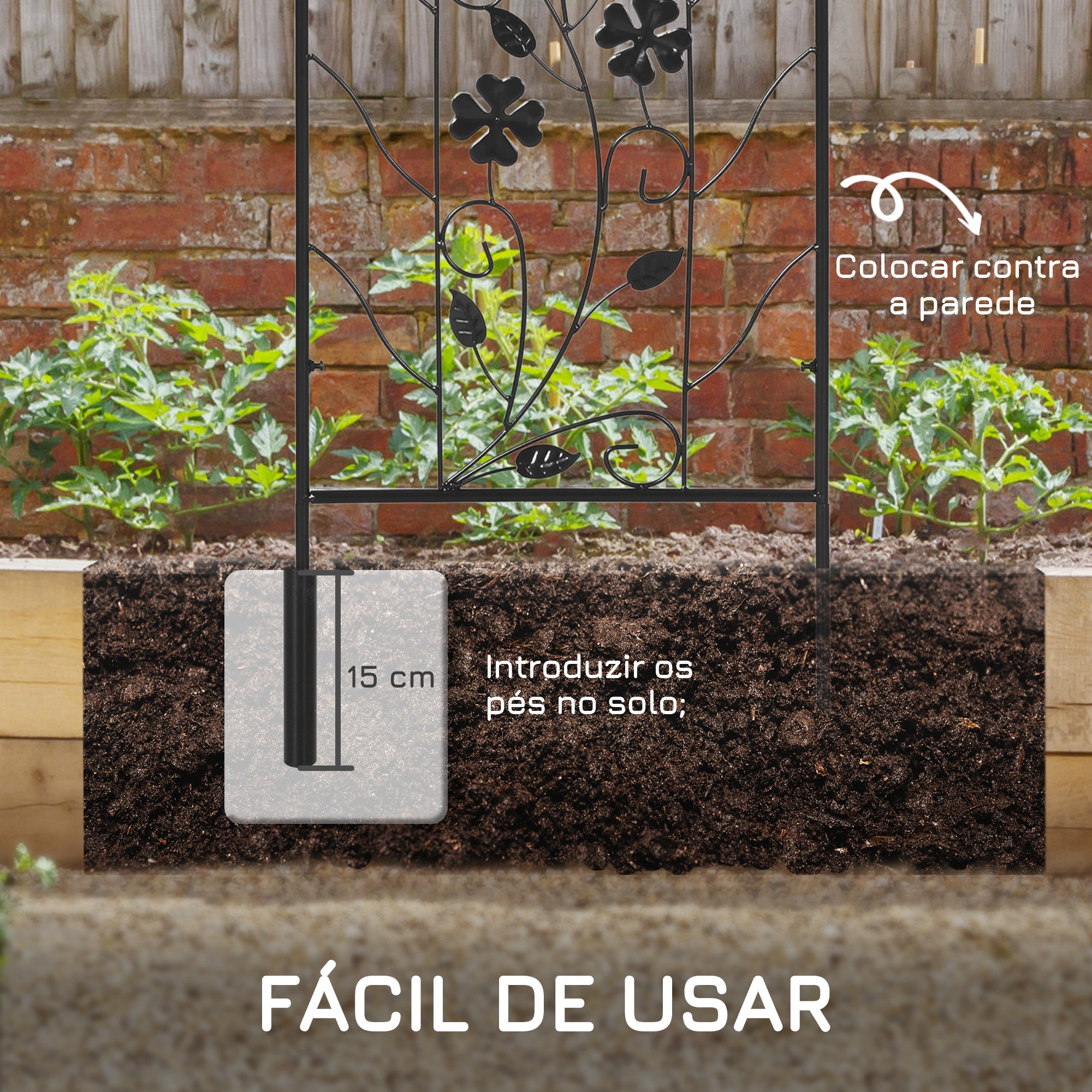 Treliças de Jardim Decorativas – 38x98 cm – Preto – Aço