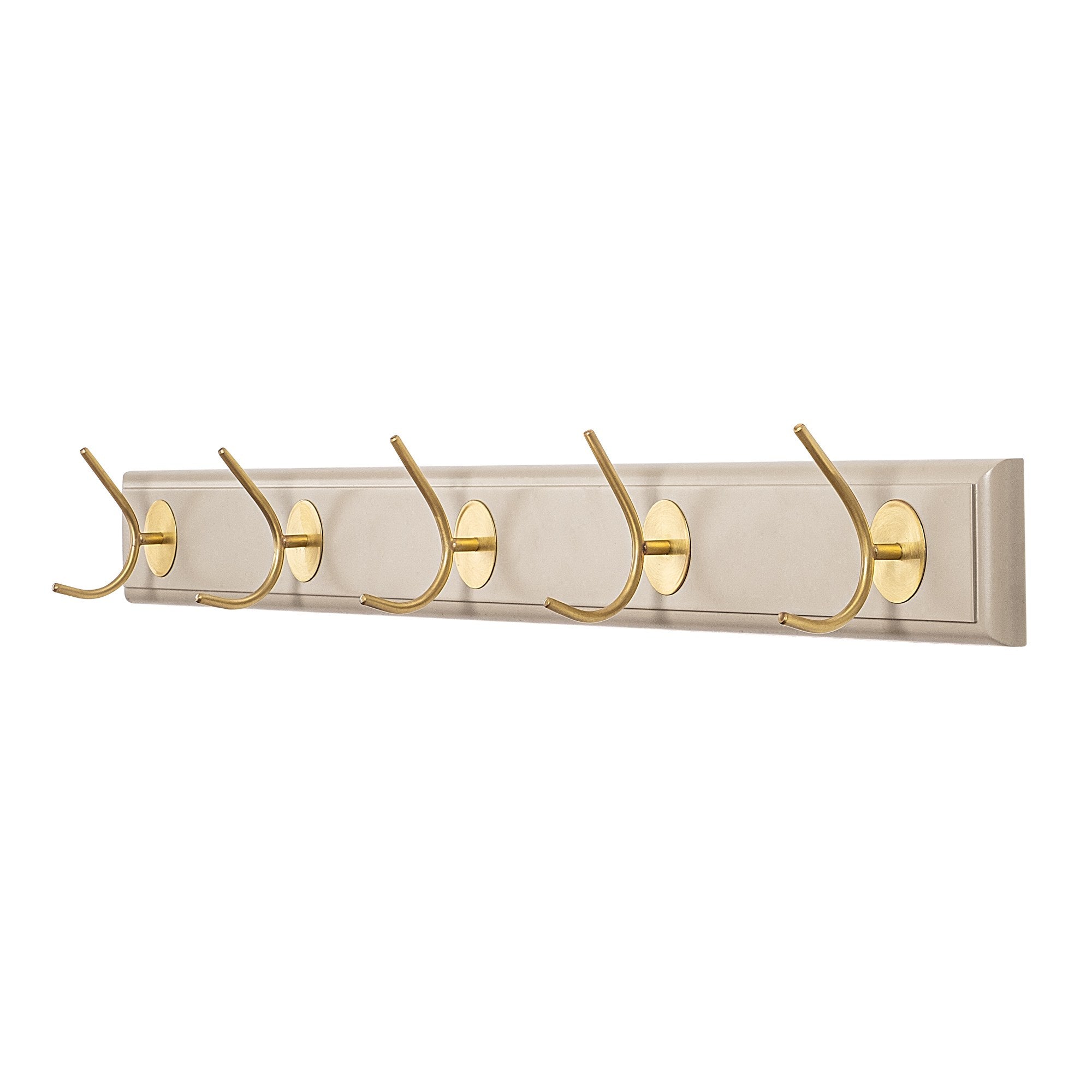 Cabide de Parede em Madeira com Gancho de Latão - Branco e Dourado 65cm