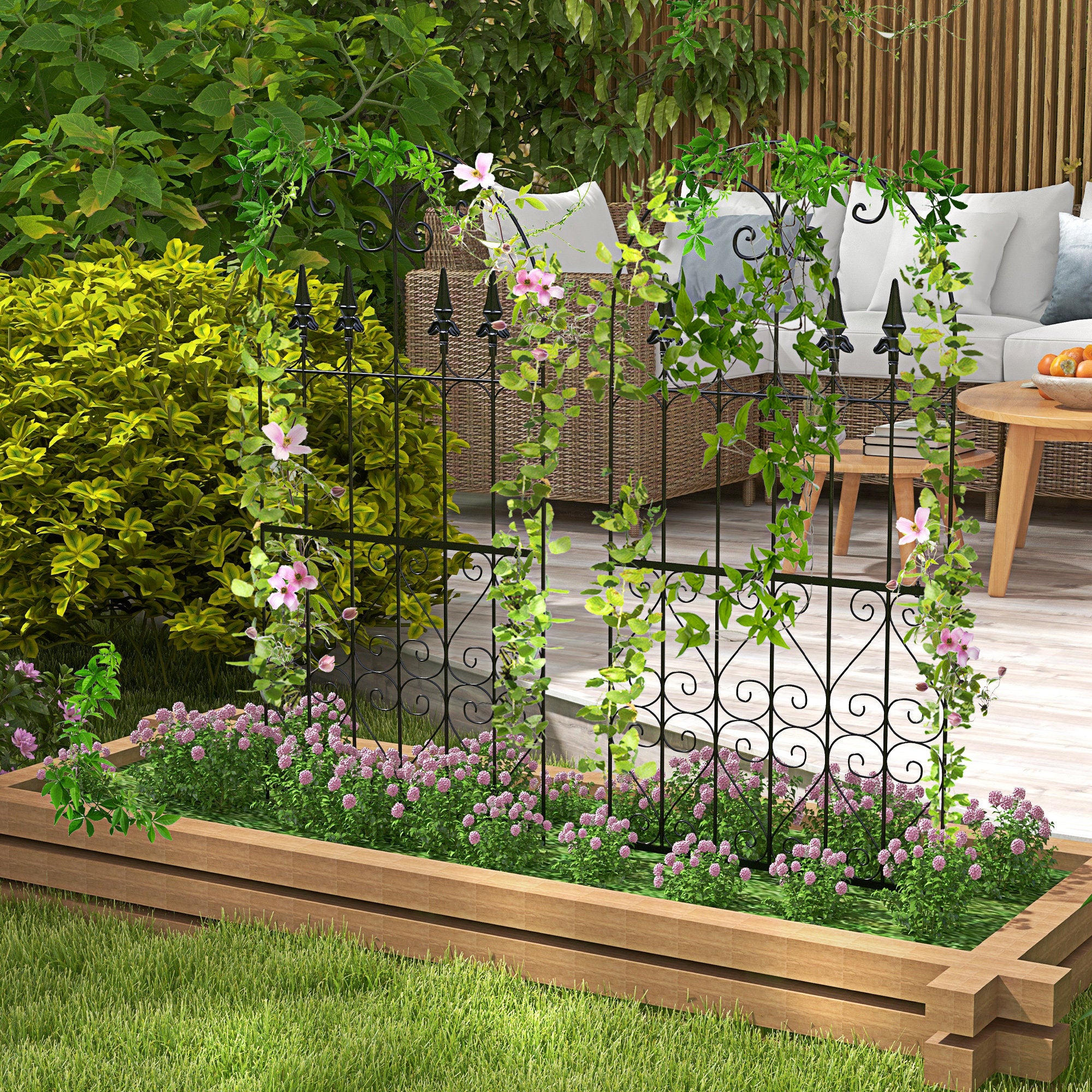 Conjunto de 2 Treliças de Jardim 55x128 cm - Cor Preto