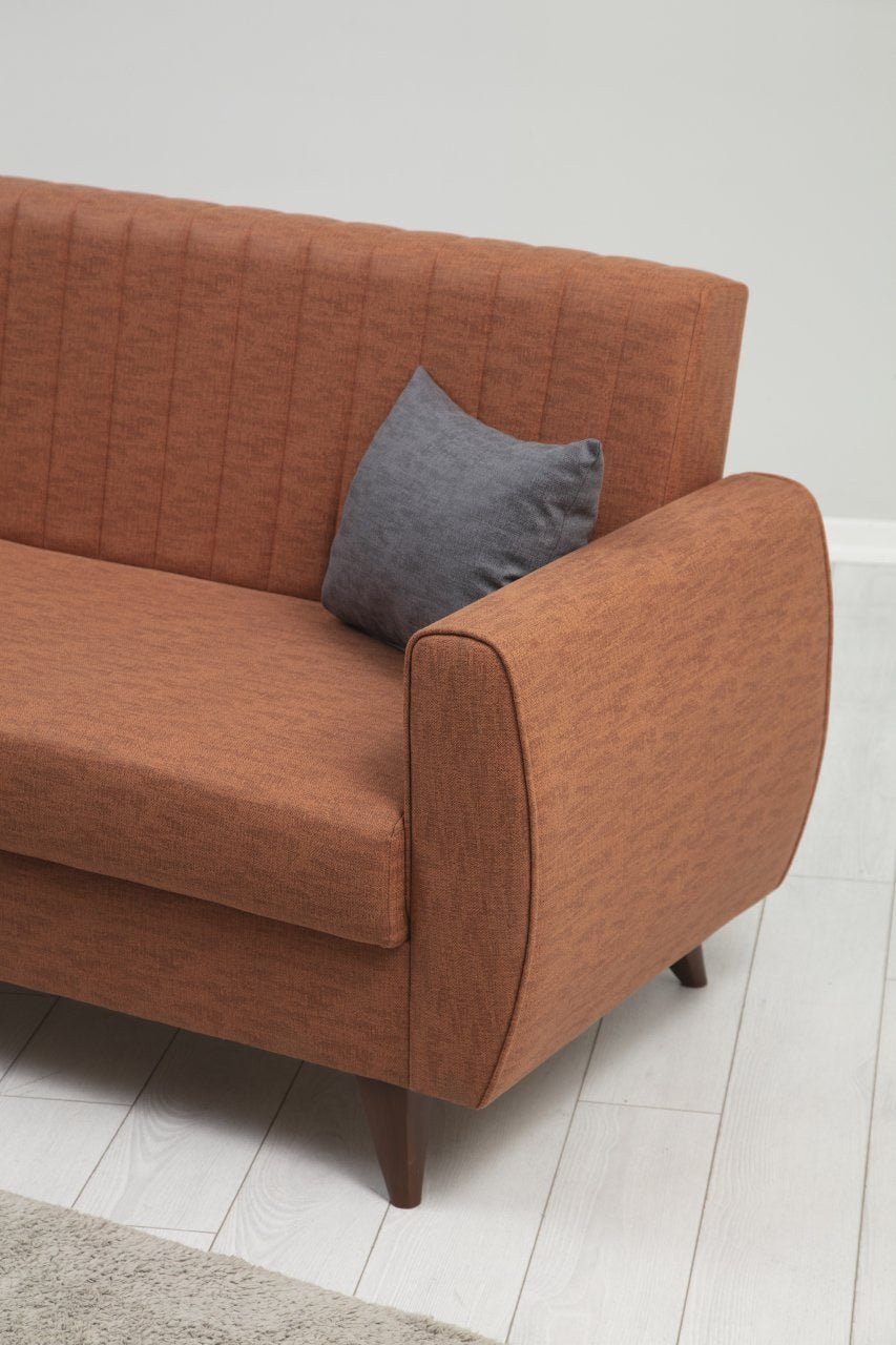 Sofá-cama de 3 lugares – 214 cm x 86 cm x 77 cm – Vermelho azulejo – Metal e madeira