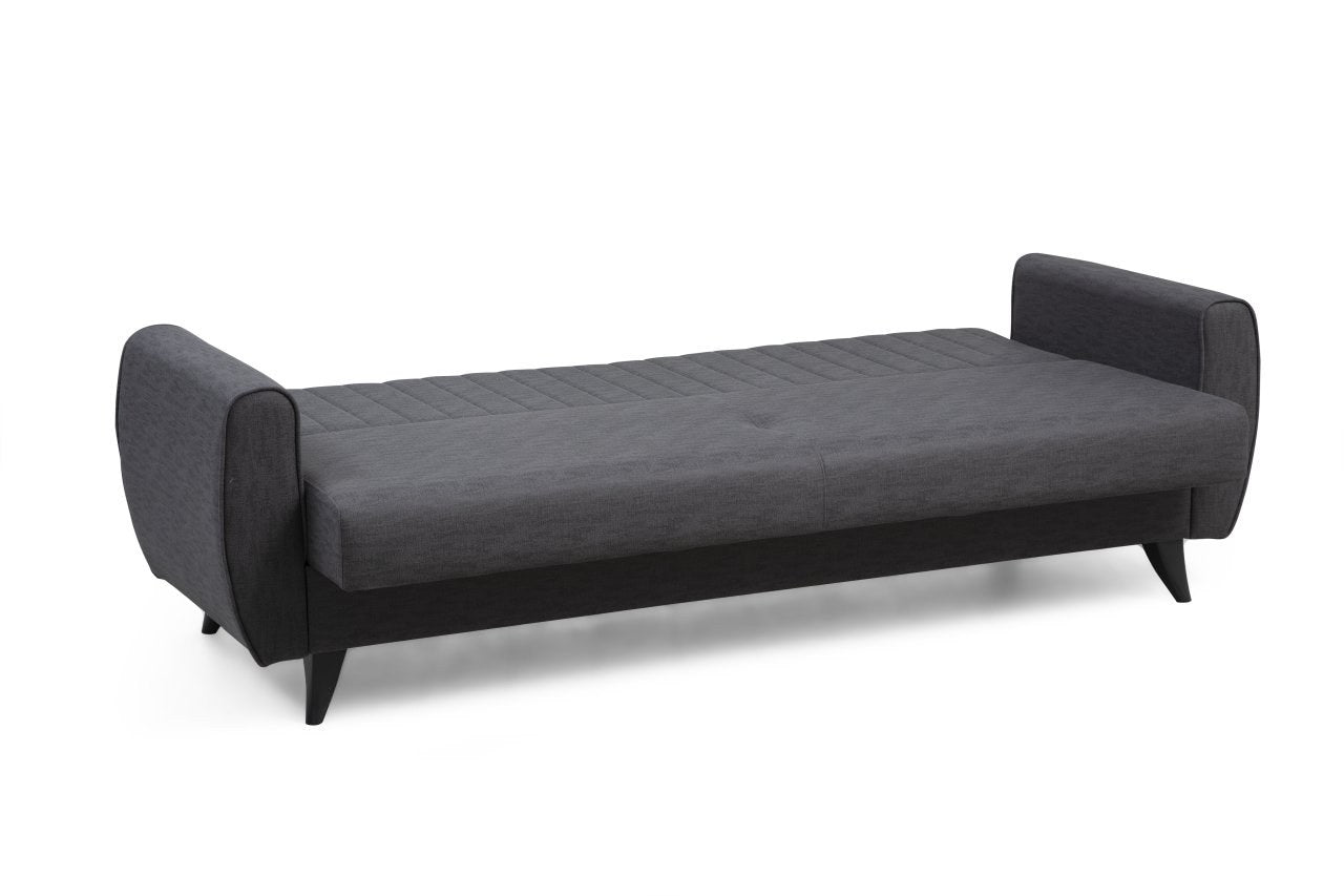 Sofá-cama de 3 lugares – 214 cm x 86 cm x 77 cm – Cinza escuro – Metal e Madeira