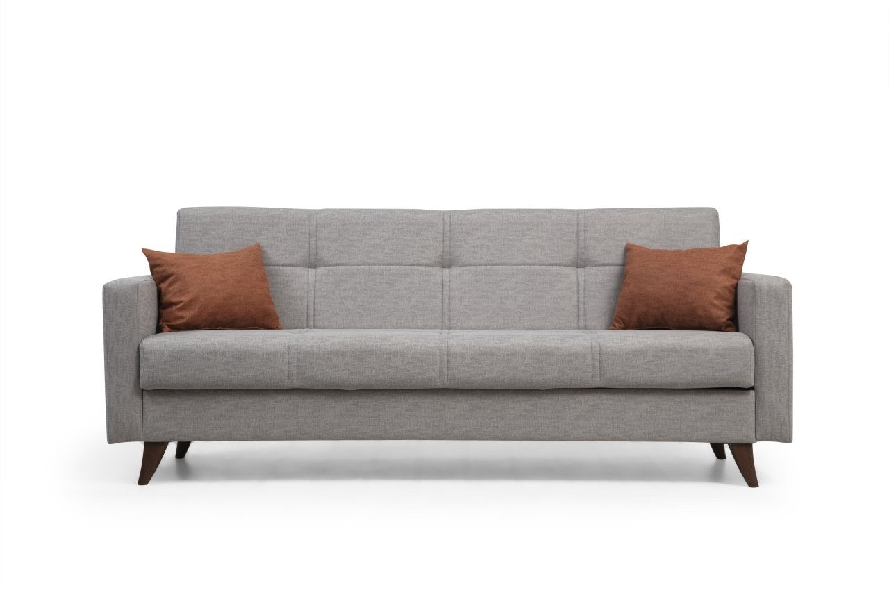 Sofá-cama de 3 lugares – 205 cm – Cinza claro – Metal e Madeira