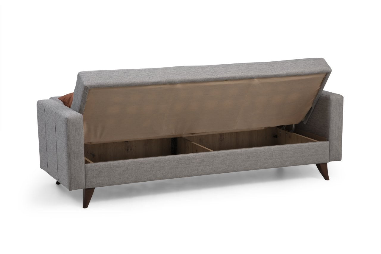 Sofá-cama de 3 lugares – 205 cm – Cinza claro – Metal e Madeira