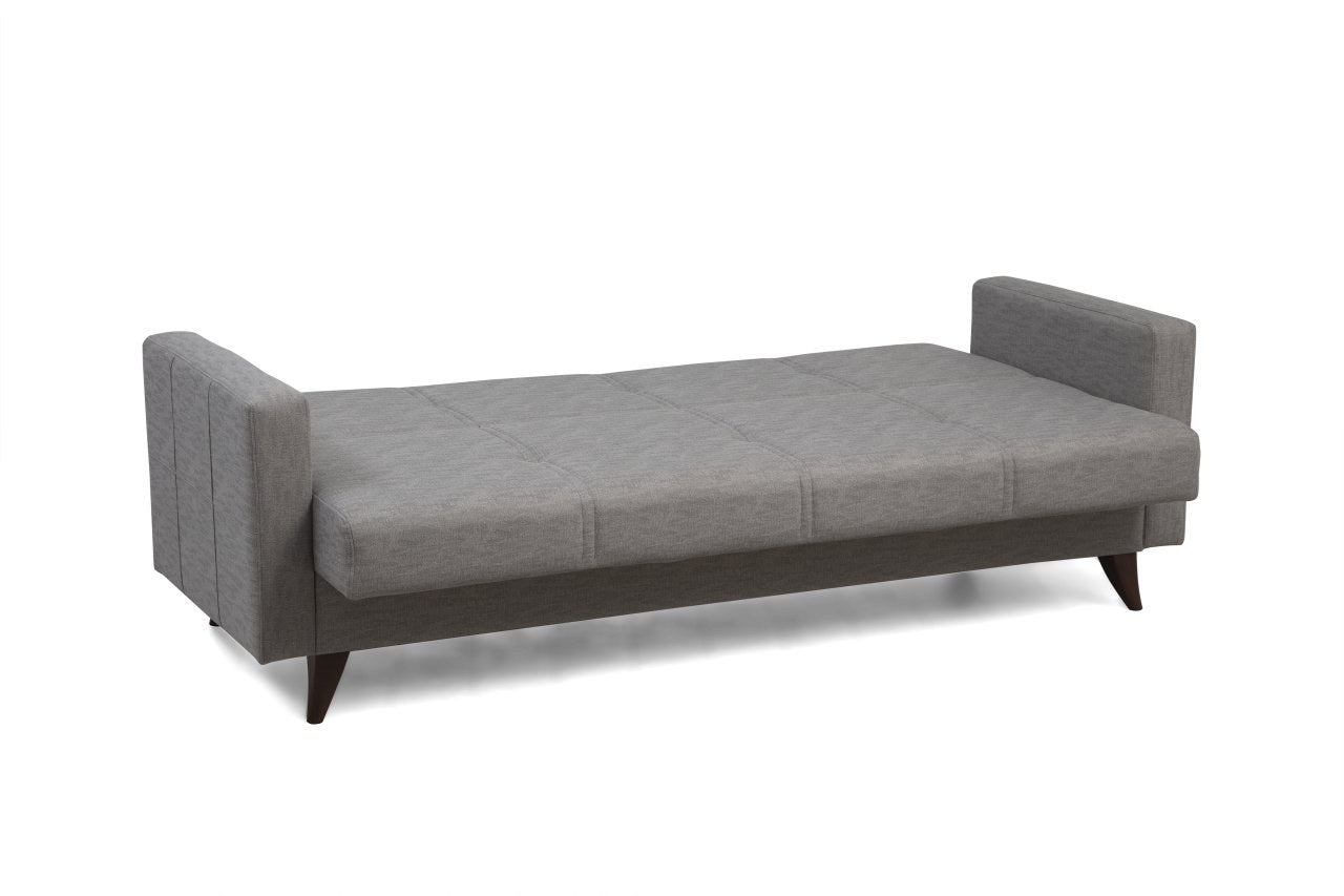 Sofá-cama de 3 lugares – 205 cm – Cinza claro – Metal e Madeira