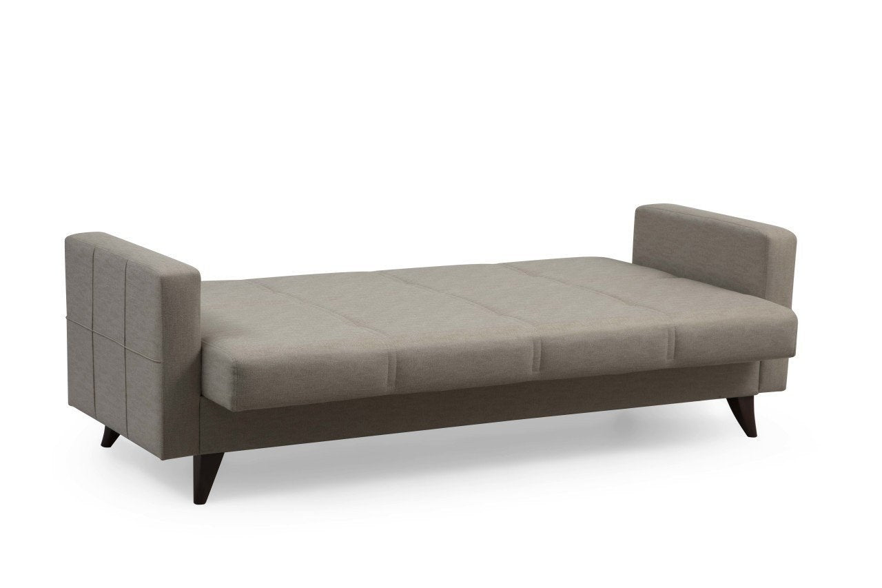 Sofá-cama de 3 lugares – 205 cm x 86 cm x 75 cm – Bege – Metal/Madeira