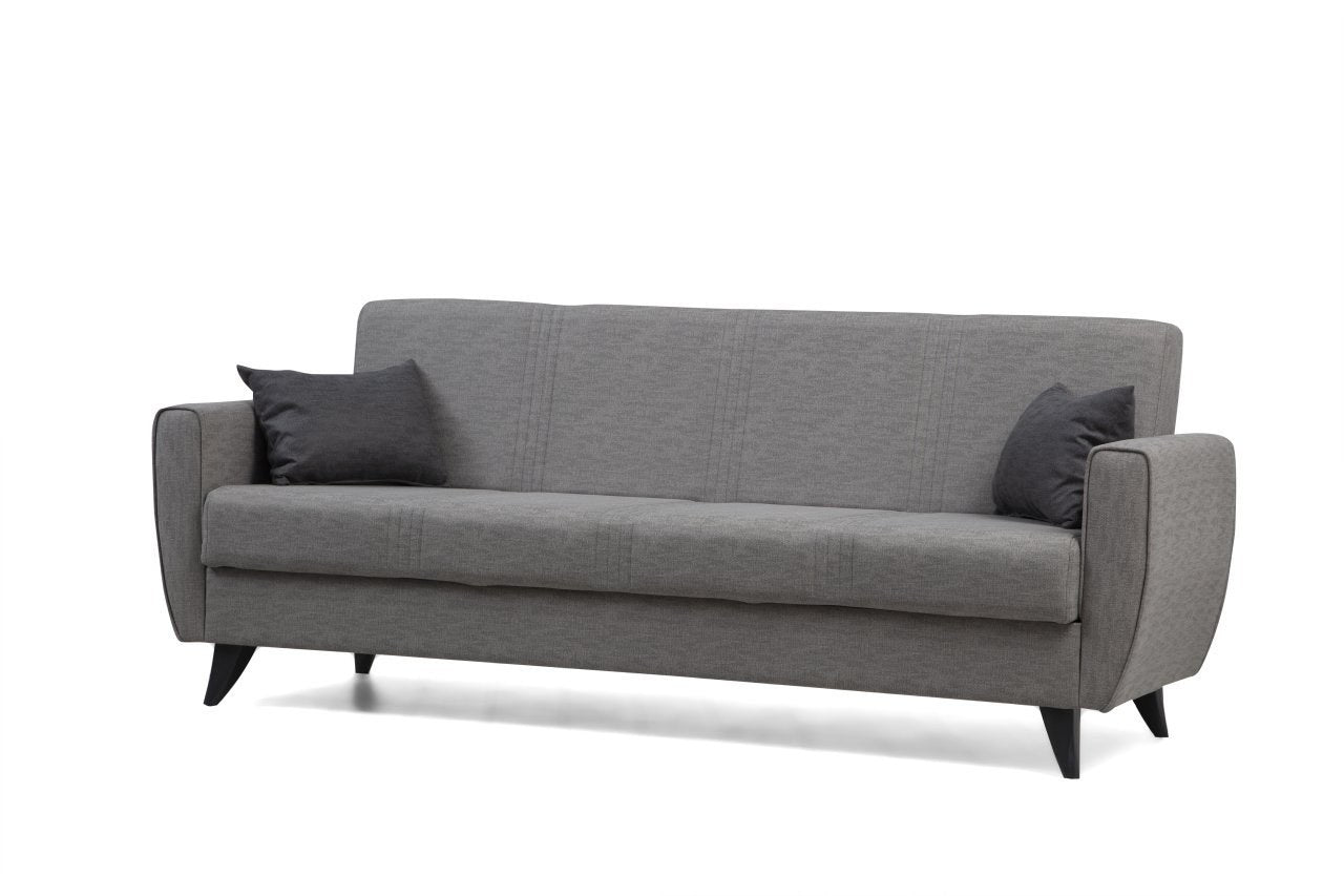 Sofá-cama de 3 lugares – 207 cm – Cinza claro – Metal e Madeira