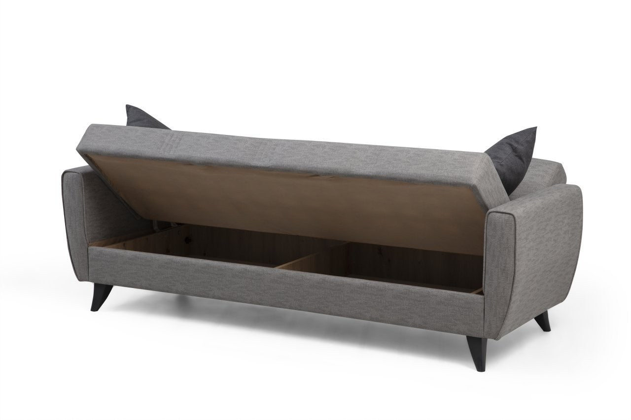 Sofá-cama de 3 lugares – 207 cm – Cinza claro – Metal e Madeira