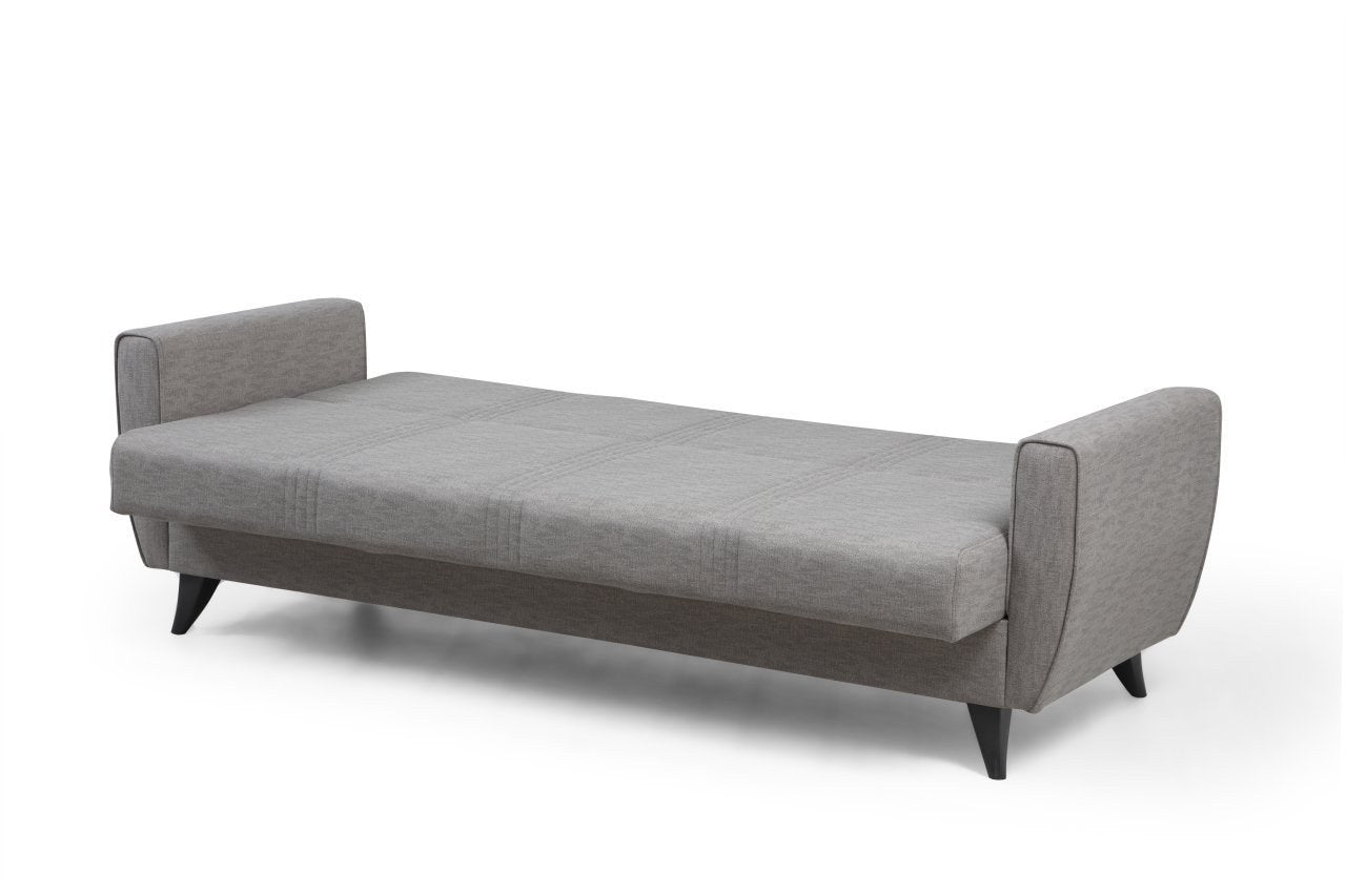 Sofá-cama de 3 lugares – 207 cm – Cinza claro – Metal e Madeira