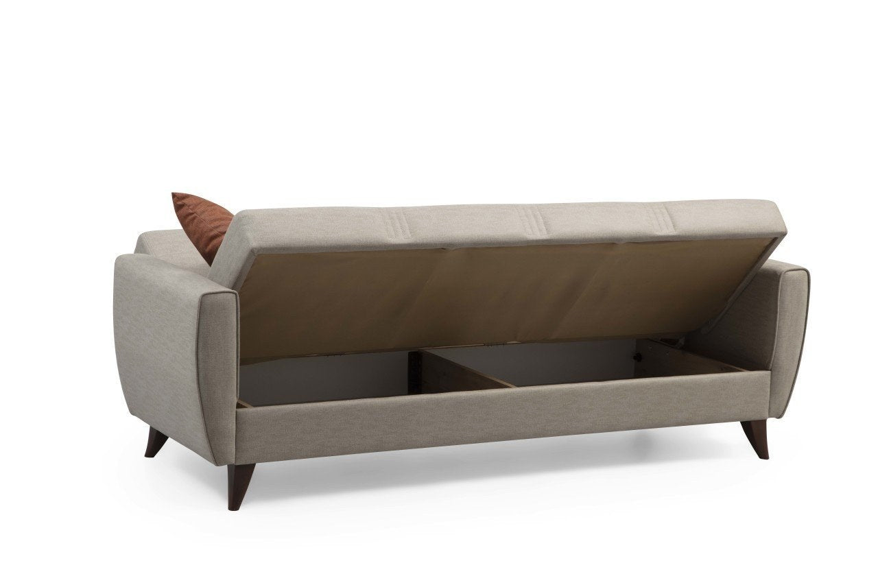 Sofá-cama de 3 lugares – 207 cm x 86 cm x 77 cm – Bege – Metal/Madeira