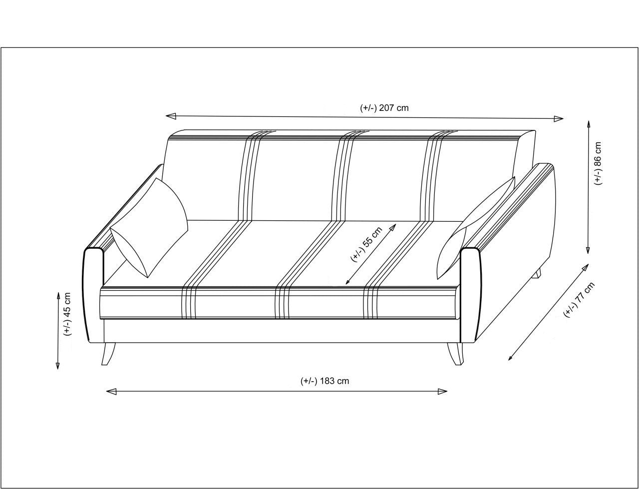 Sofá-cama de 3 lugares – 207 cm x 86 cm x 77 cm – Bege – Metal/Madeira