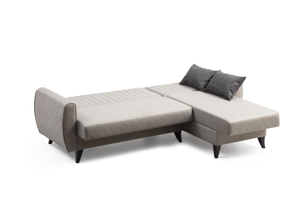 Sofá-cama de canto – 223x130 cm – Cinza claro – Poliéster, Metal e Madeira