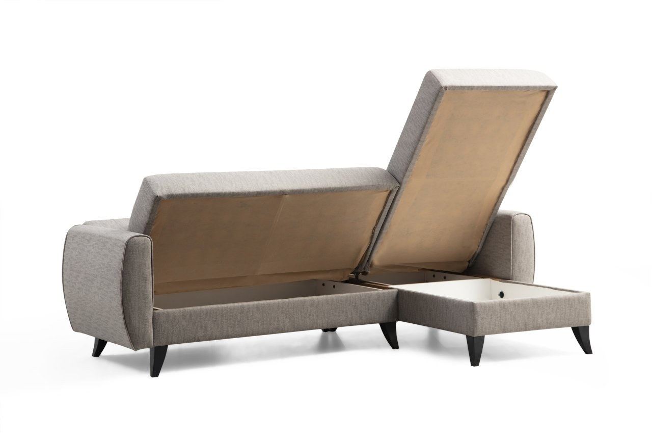 Sofá-cama de canto – 223x130 cm – Cinza claro – Poliéster, Metal e Madeira