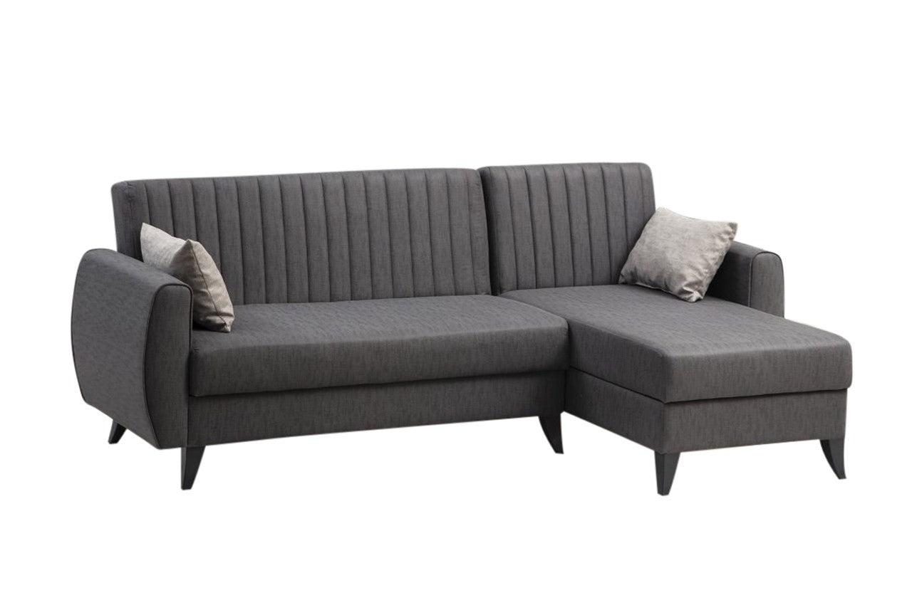 Sofá-cama de canto – 223 cm x 130 cm x 86 cm – Cinza escuro – Metal/Madeira