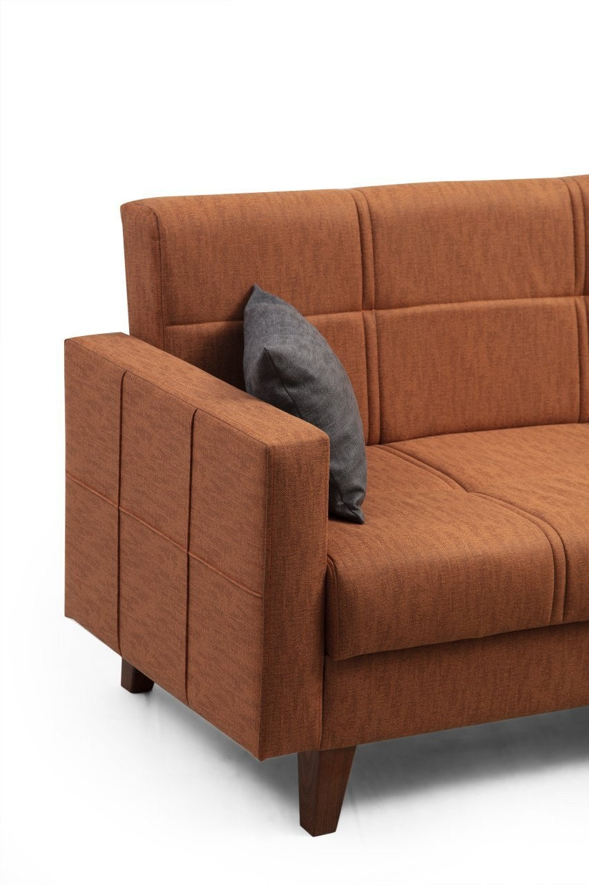 Sofá-cama de Canto – 216 cm x 130 cm – Vermelho – Metal e Madeira