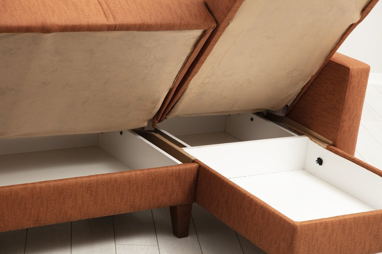 Sofá-cama de Canto – 216 cm x 130 cm – Vermelho – Metal e Madeira