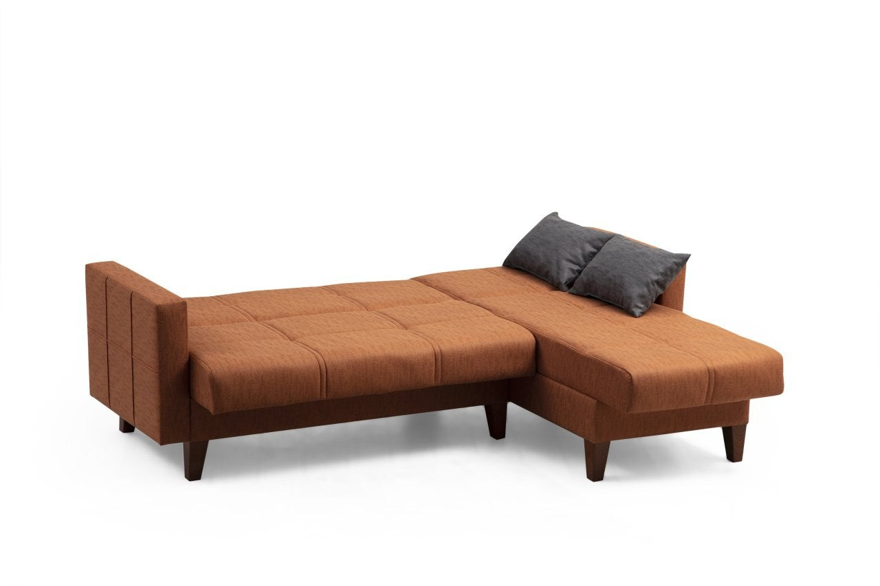 Sofá-cama de Canto – 216 cm x 130 cm – Vermelho – Metal e Madeira
