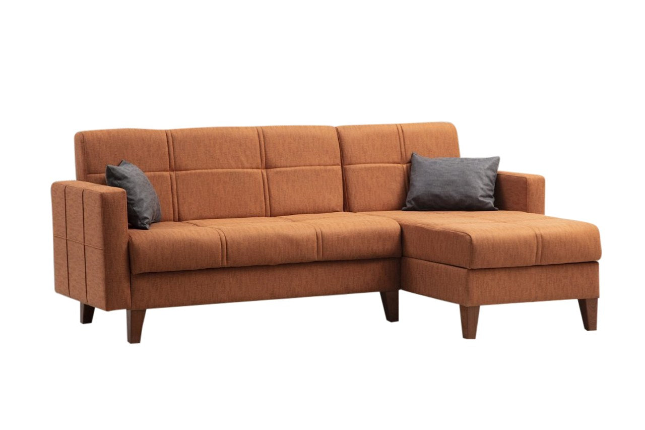 Sofá-cama de Canto – 216 cm x 130 cm – Vermelho – Metal e Madeira