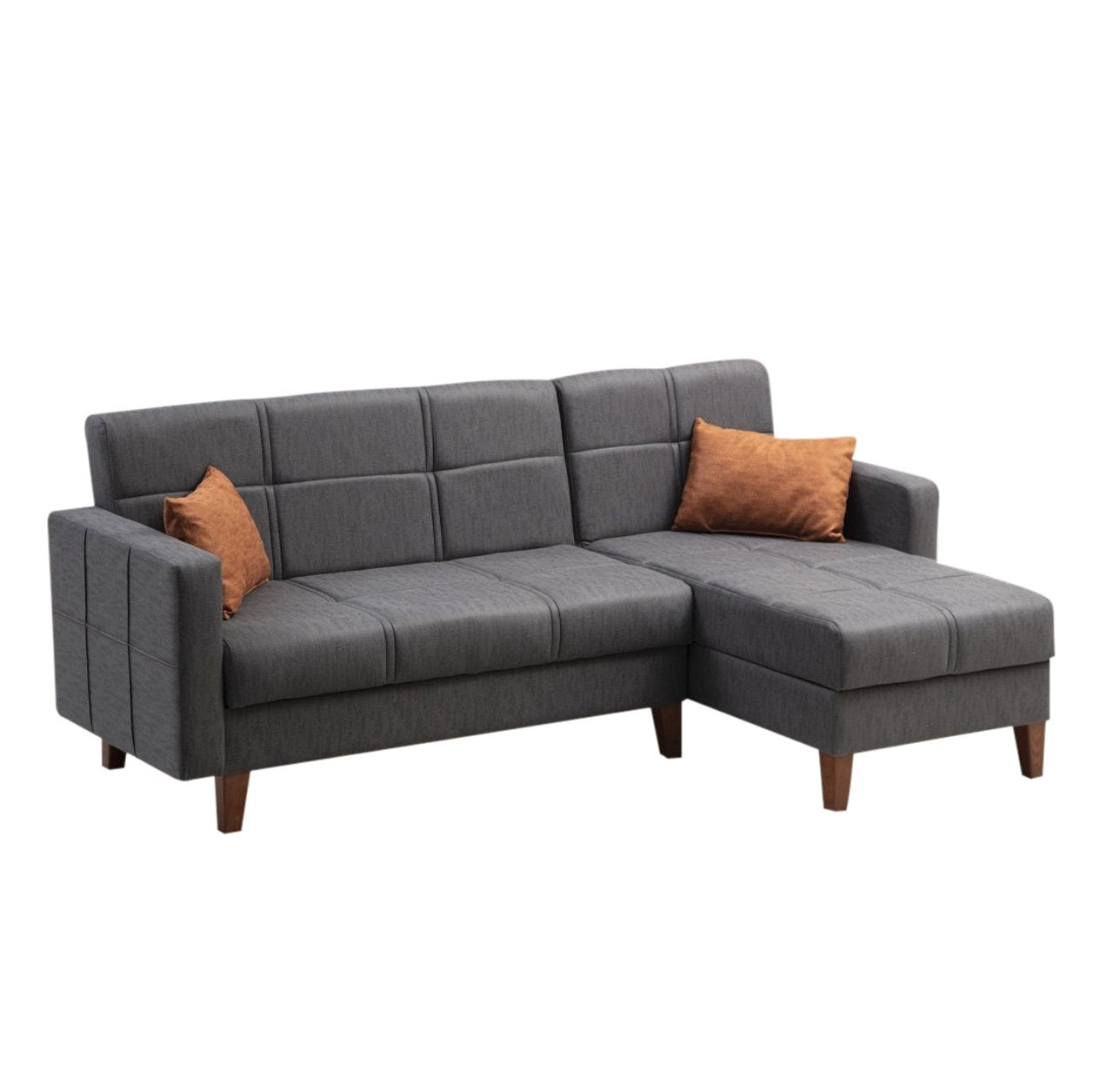 Sofá-cama de canto – 216 cm x 130 cm – Cinza escuro – Metal/Madeira