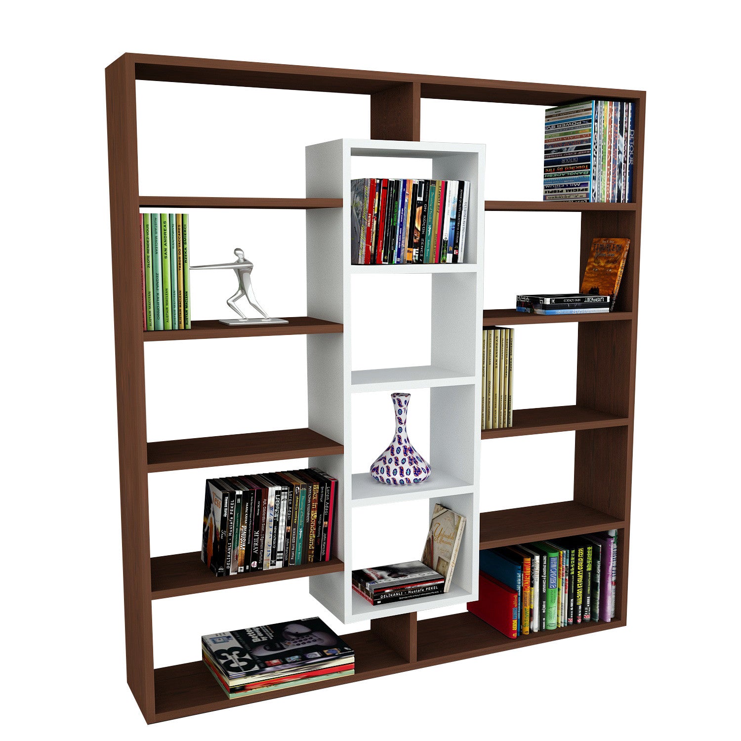 Estante de livros – 125cm x 135,7cm x 22cm – Wengué e Branco – MDF