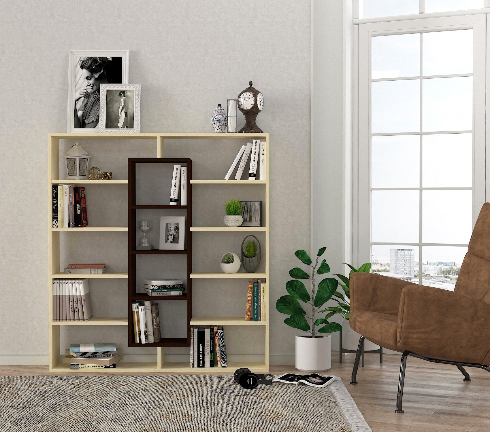 Estante de livros – 125cm x 135.7cm x 22cm – Wengué e Bétula – Painel de partículas