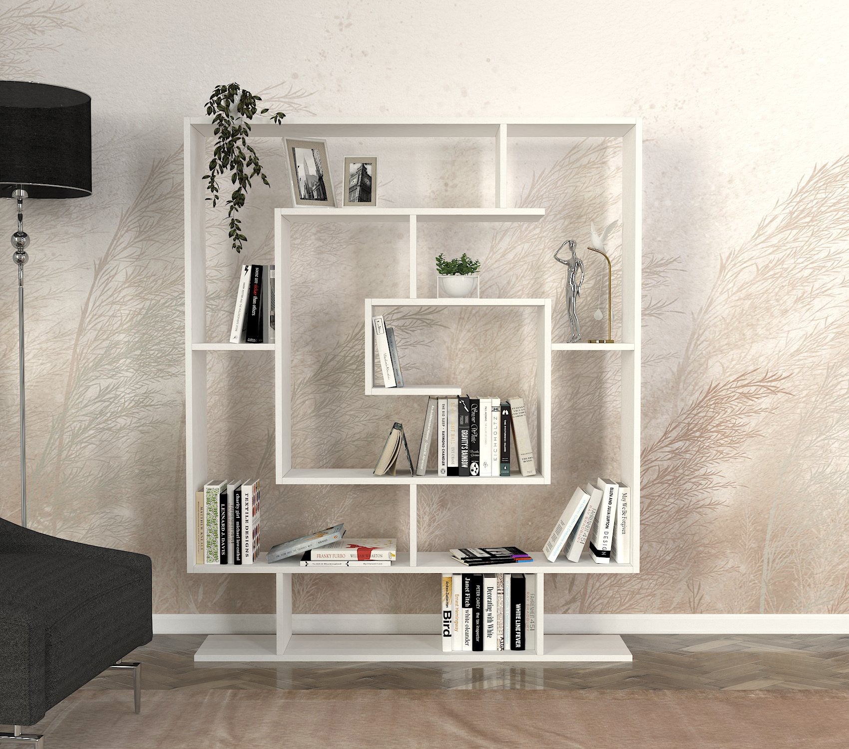 Estante de estilo escandinavo – 124,8 x 149,4 x 22 cm – branca – painel de partículas revestido de melamina