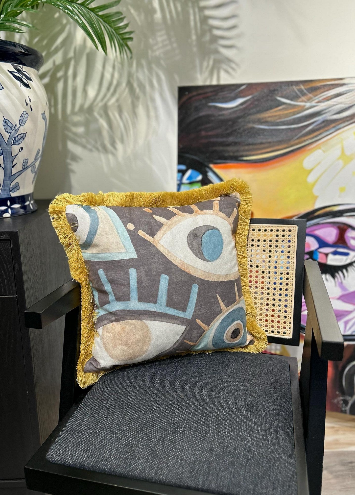 Almofada – 45 x 45 cm – Azul, Dourado, Cinza, Creme – Poliéster