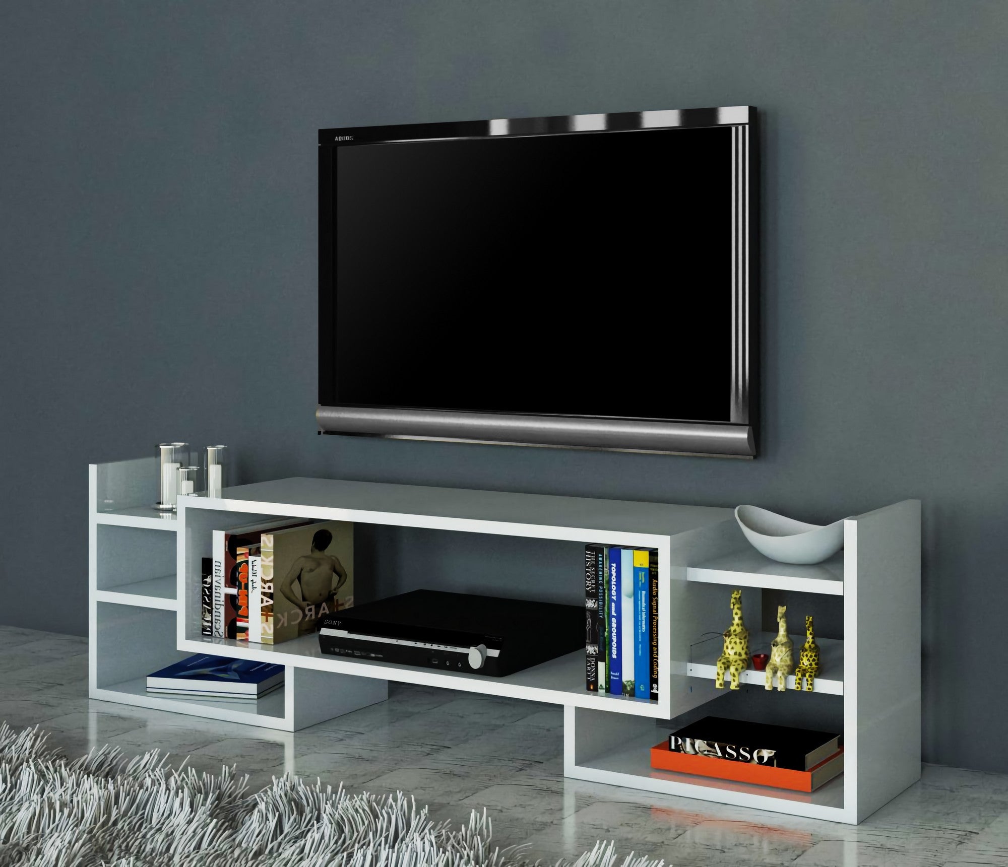 Móvel de TV – 115 cm de largura – Branco – Melamina