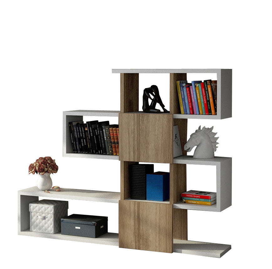 Estante de livros – 120 x 109 x 19,5 cm – Branco e nogueira – Painel de partículas melaminado