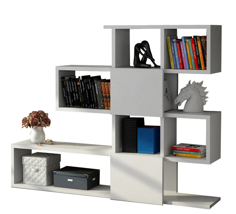 Estante moderna – 120 cm x 109 cm x 19,5 cm – Branca – Painel de partículas revestido de melamina