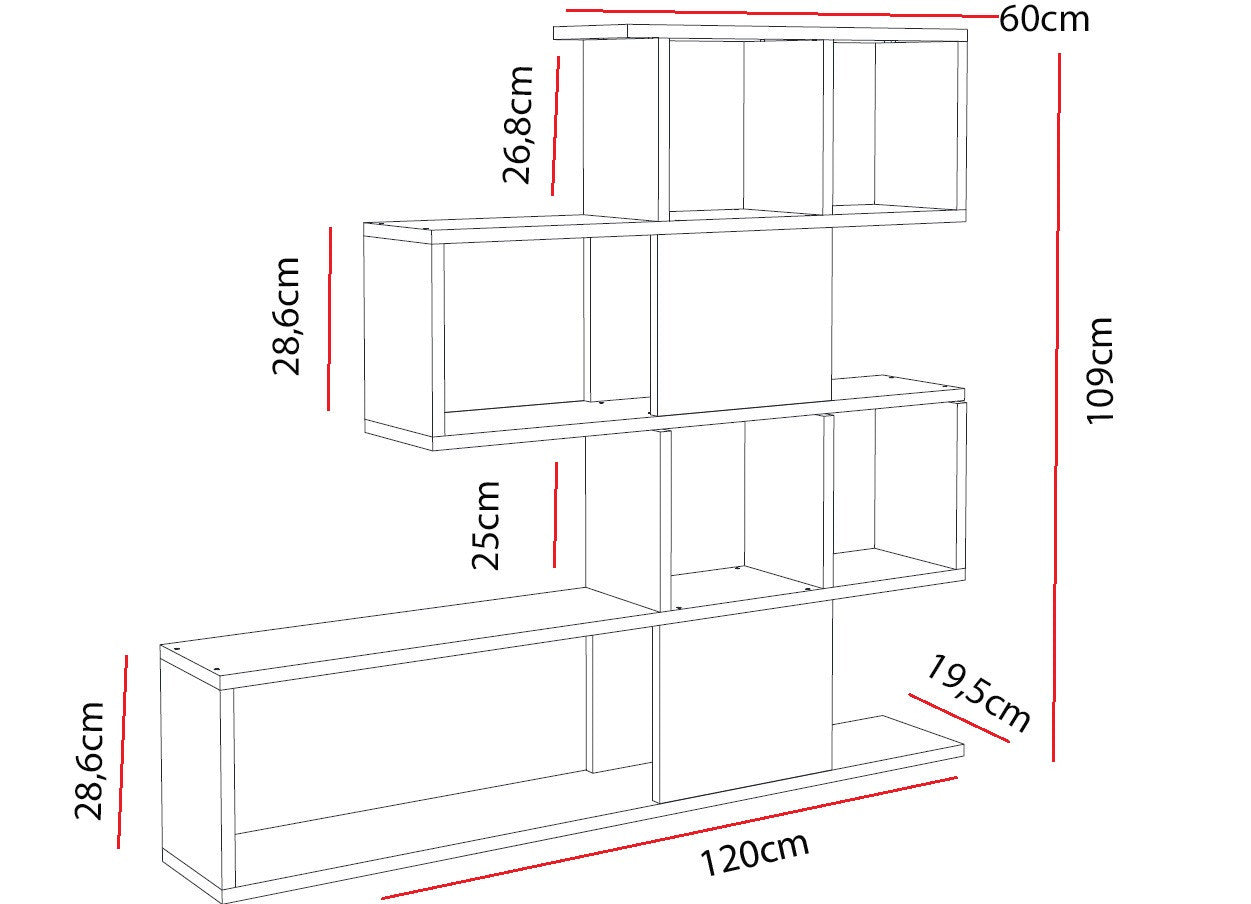 Estante moderna – 120 cm x 109 cm x 19,5 cm – Branca – Painel de partículas revestido de melamina