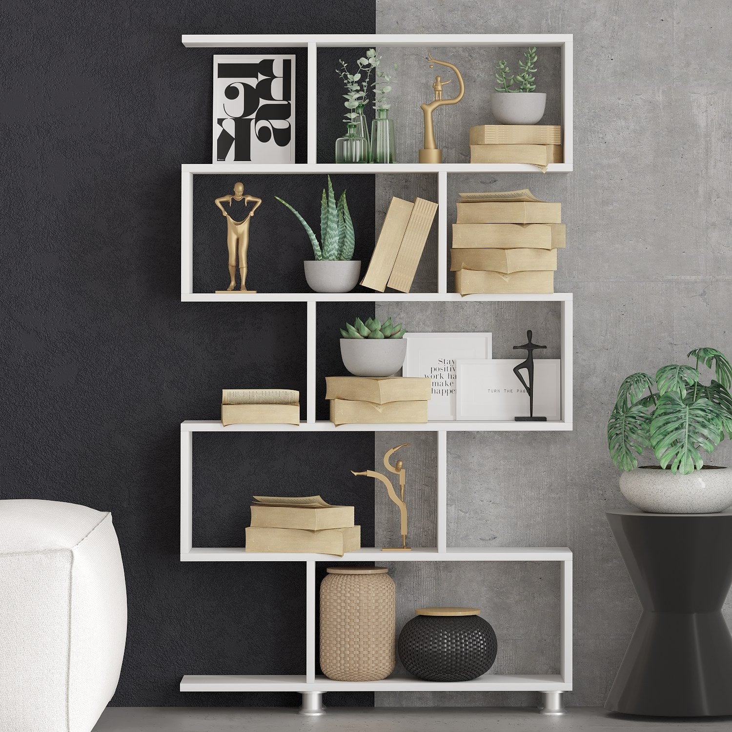 Estante moderna – 90 x 156 x 20 cm – branca – painel de partículas revestido em melamina