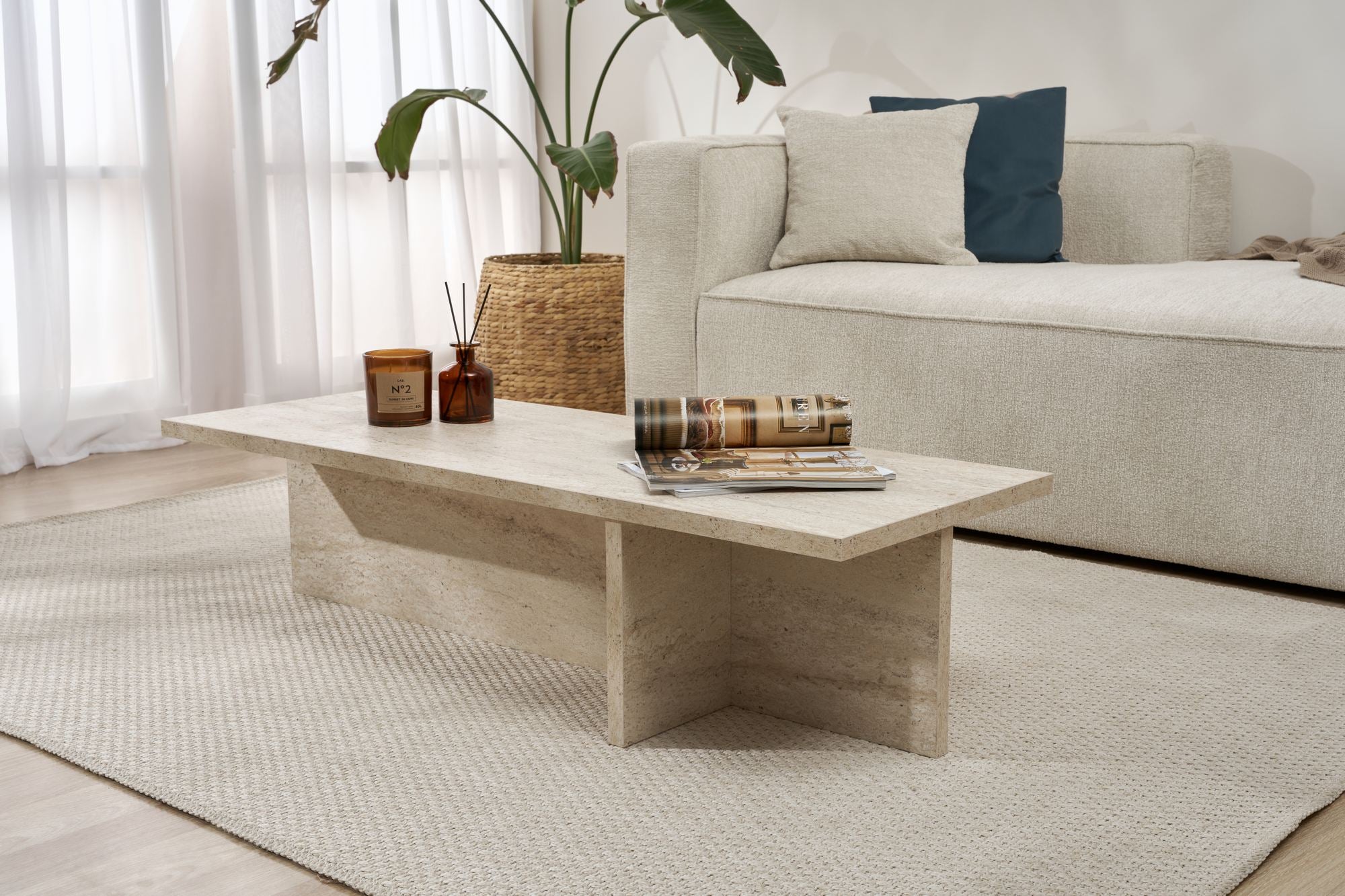 Mesa de Centro – 120cm x 30cm x 45cm – Travertino – MDF