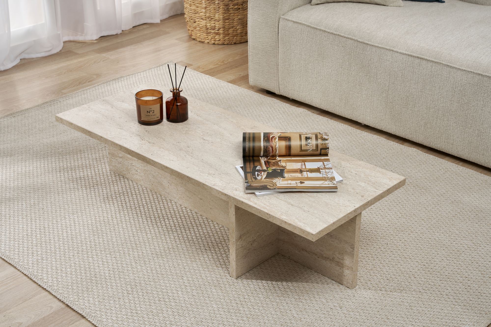 Mesa de Centro – 120cm x 30cm x 45cm – Travertino – MDF
